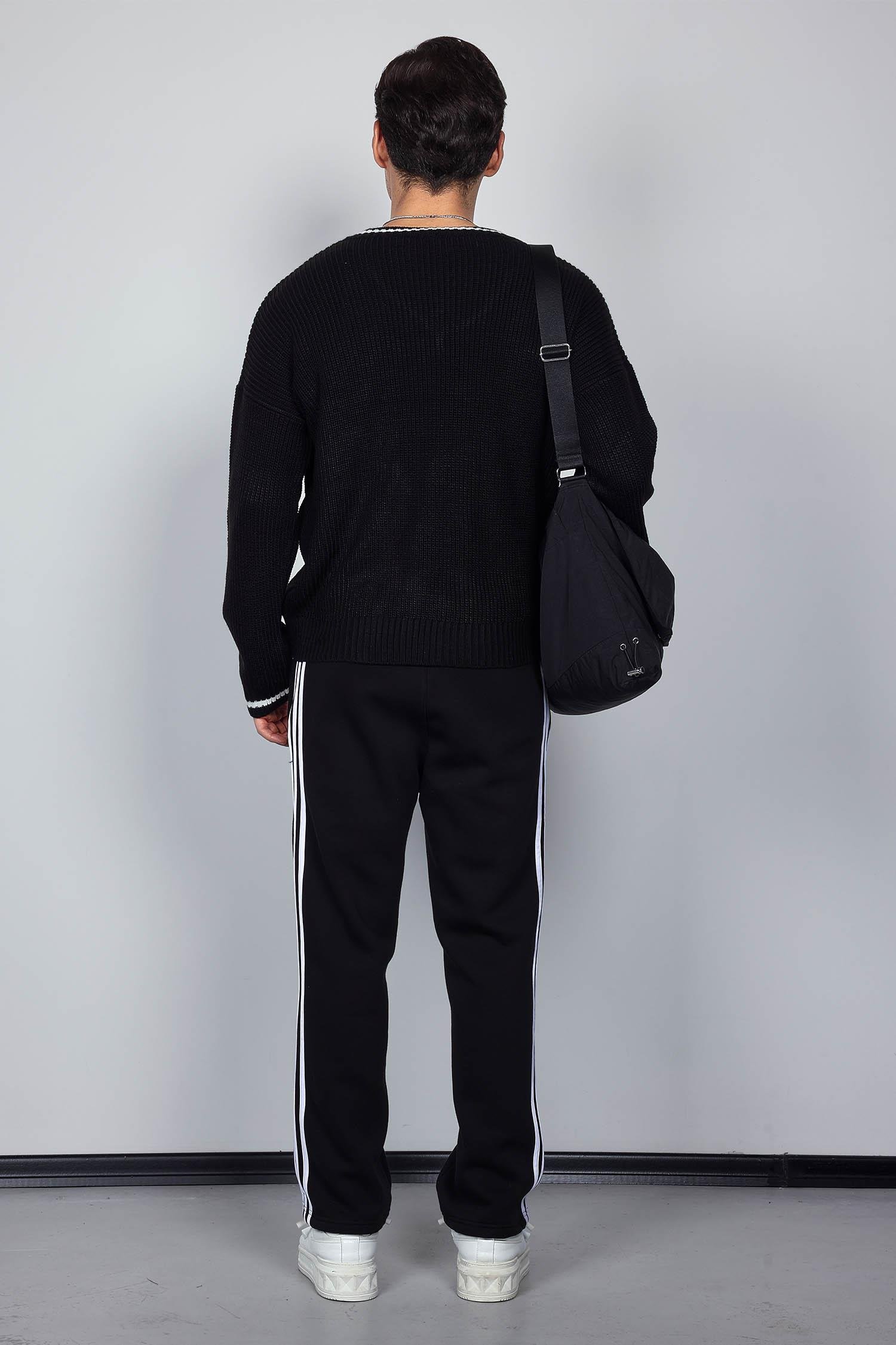 Erkek Yan Şeritli Baggy Fit Eşofman Siyah