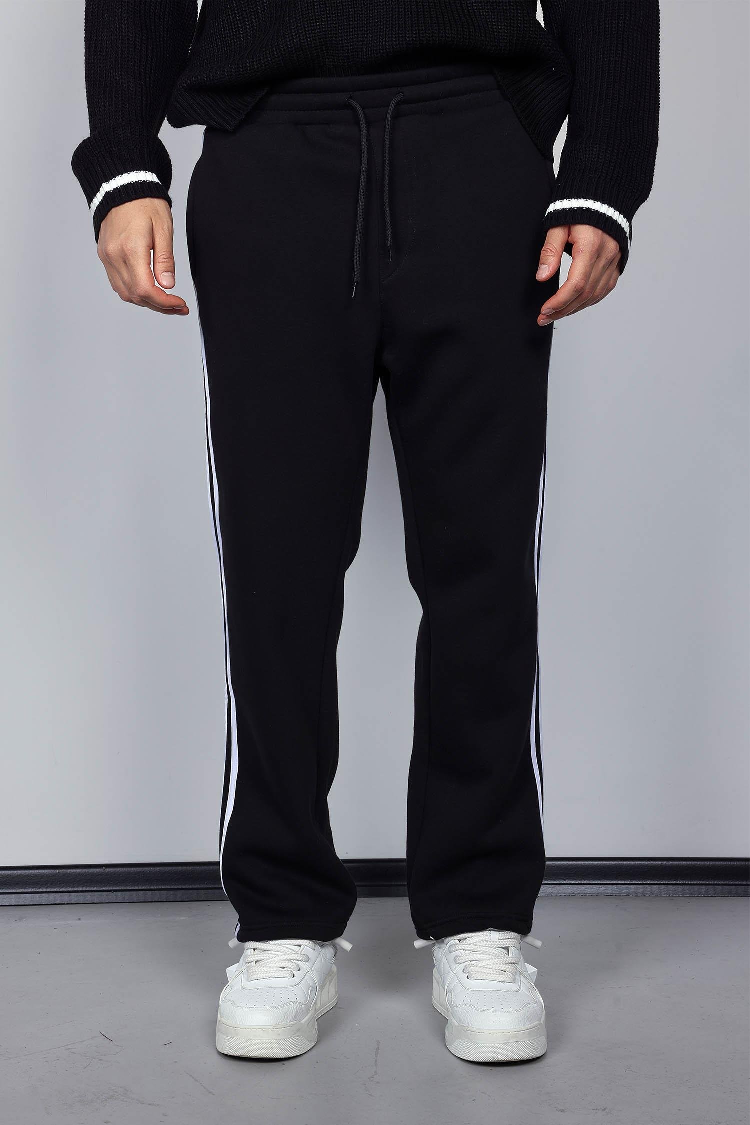 Erkek Yan Şeritli Baggy Fit Eşofman Siyah