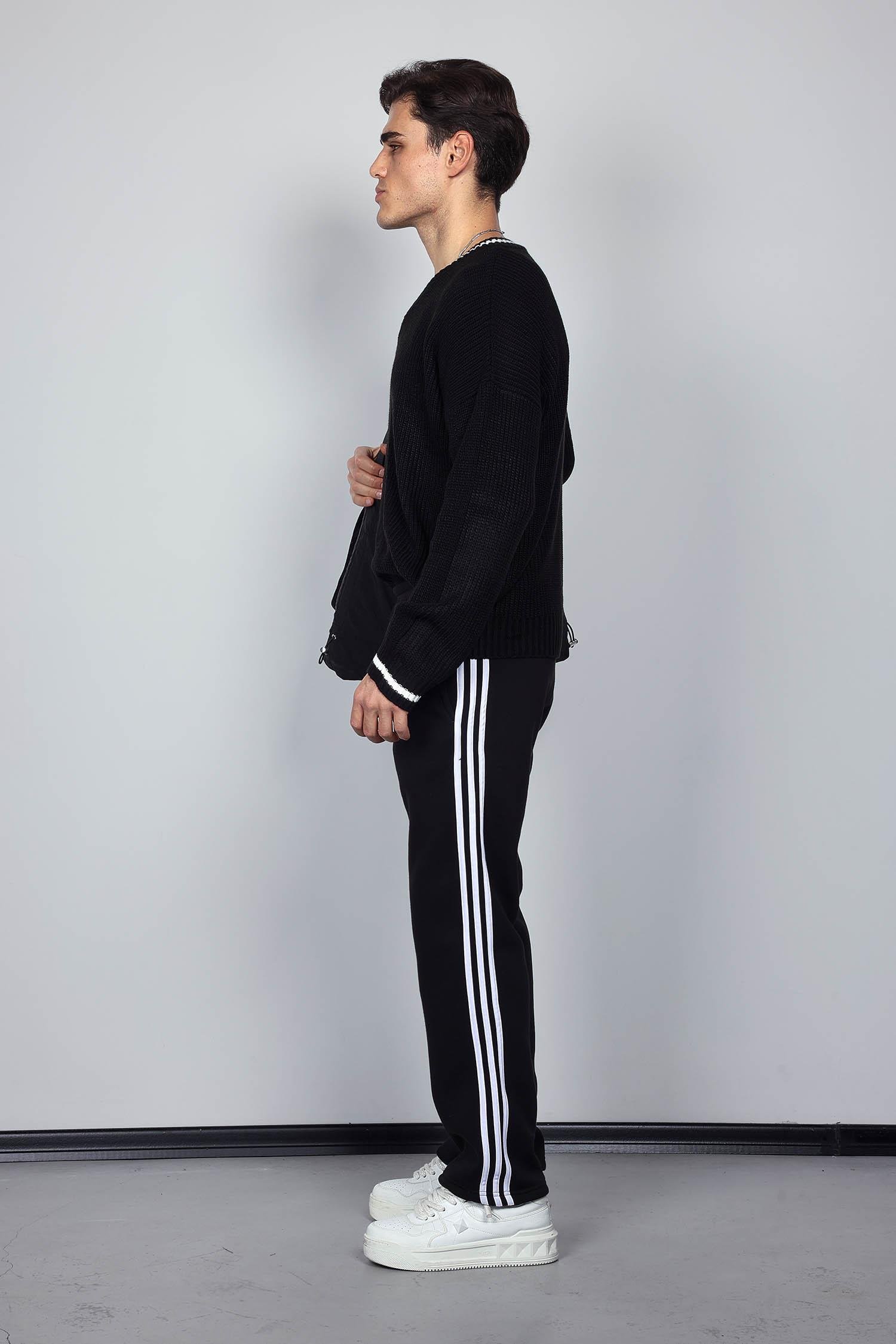 Erkek Yan Şeritli Baggy Fit Eşofman Siyah