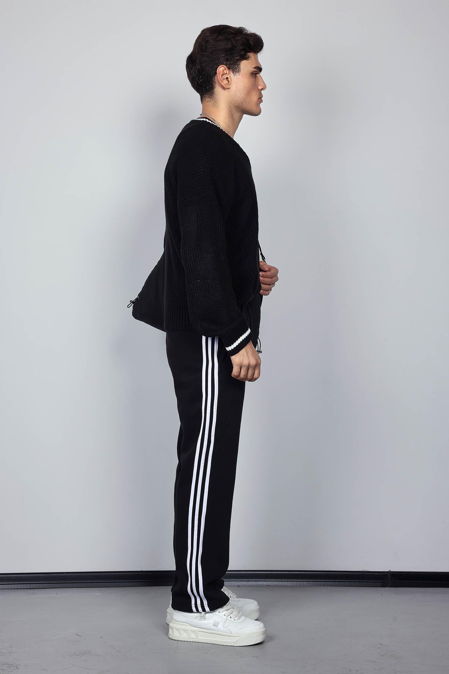 Erkek Yan Şeritli Baggy Fit Eşofman Siyah