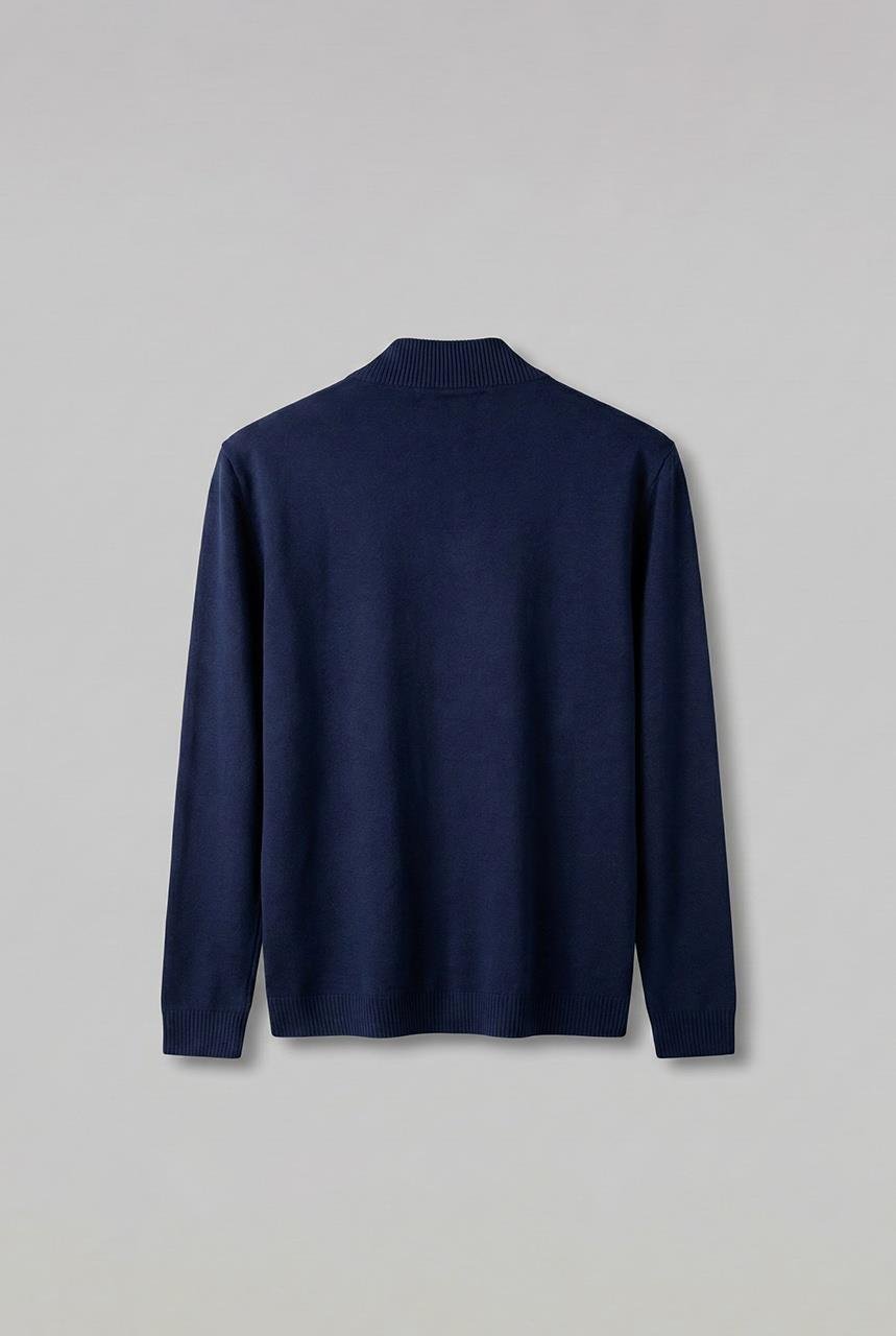 Erkek Yarım Fermuarlı Polo Yaka Kazak Lacivert