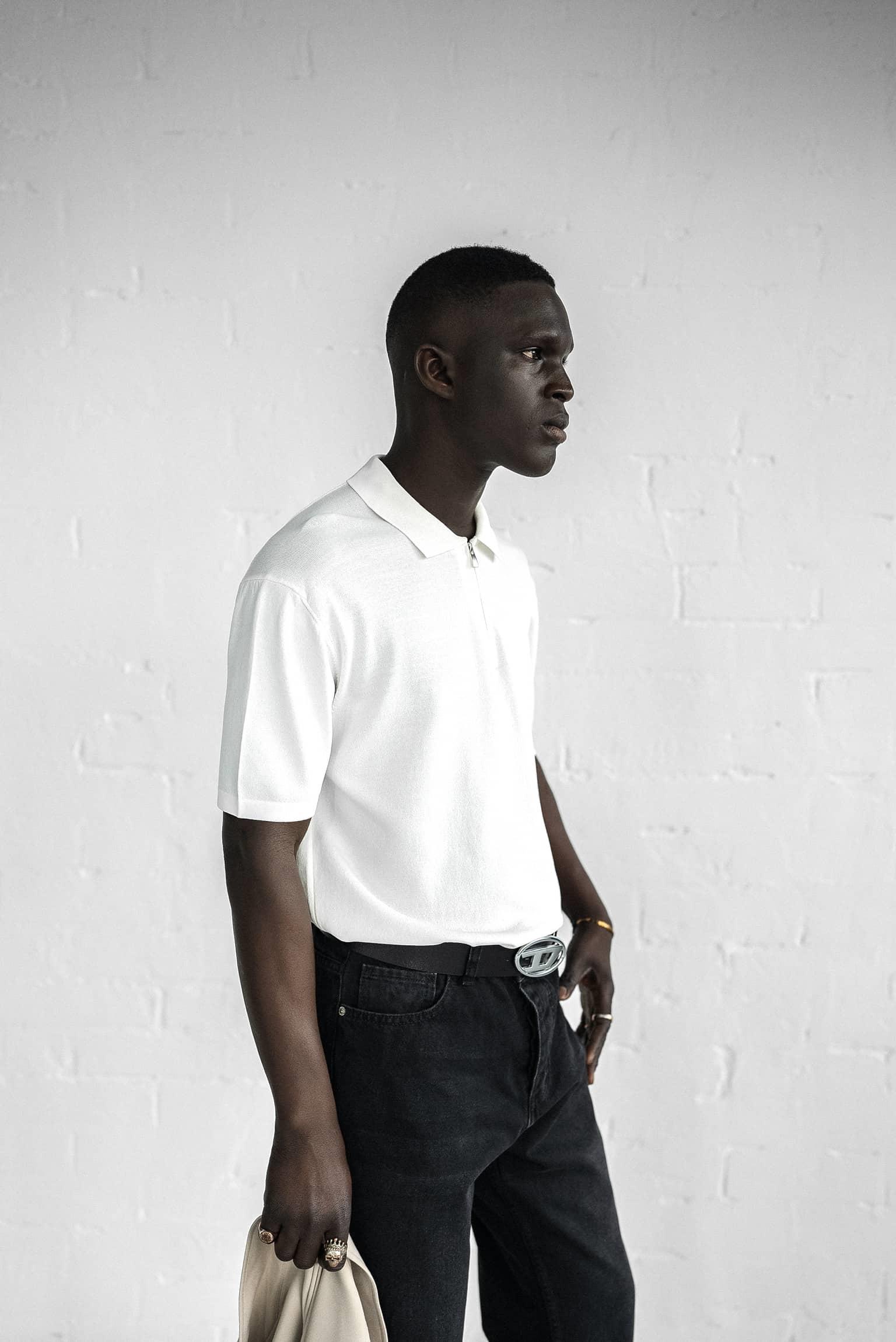 Erkek Yarım Fermuarlı Polo Yaka T-Shirt Beyaz