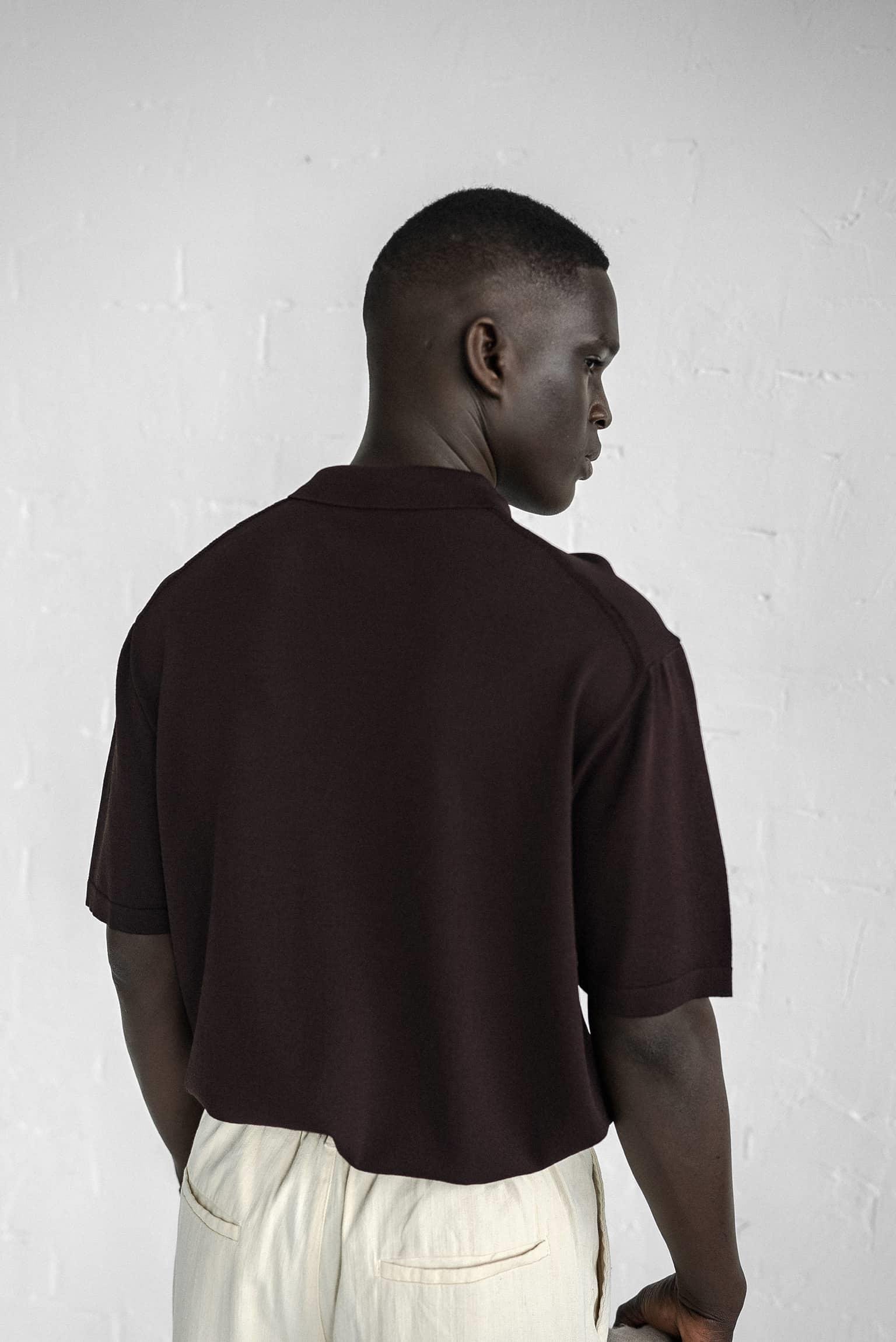 Erkek Yarım Fermuarlı Polo Yaka T-Shirt Kahverengi