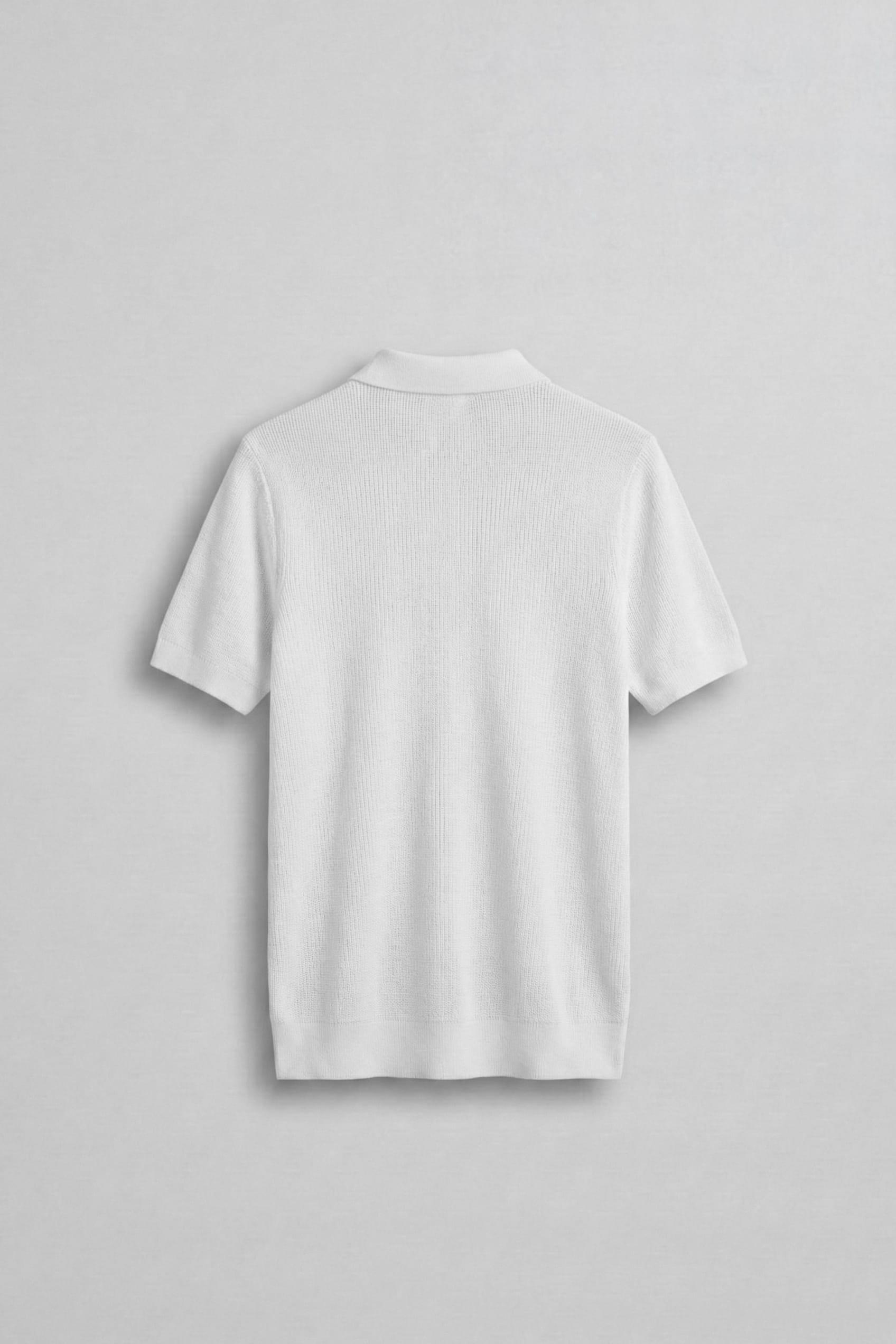 Erkek Yarım Fermuarlı Polo Yaka Triko T-Shirt Beyaz