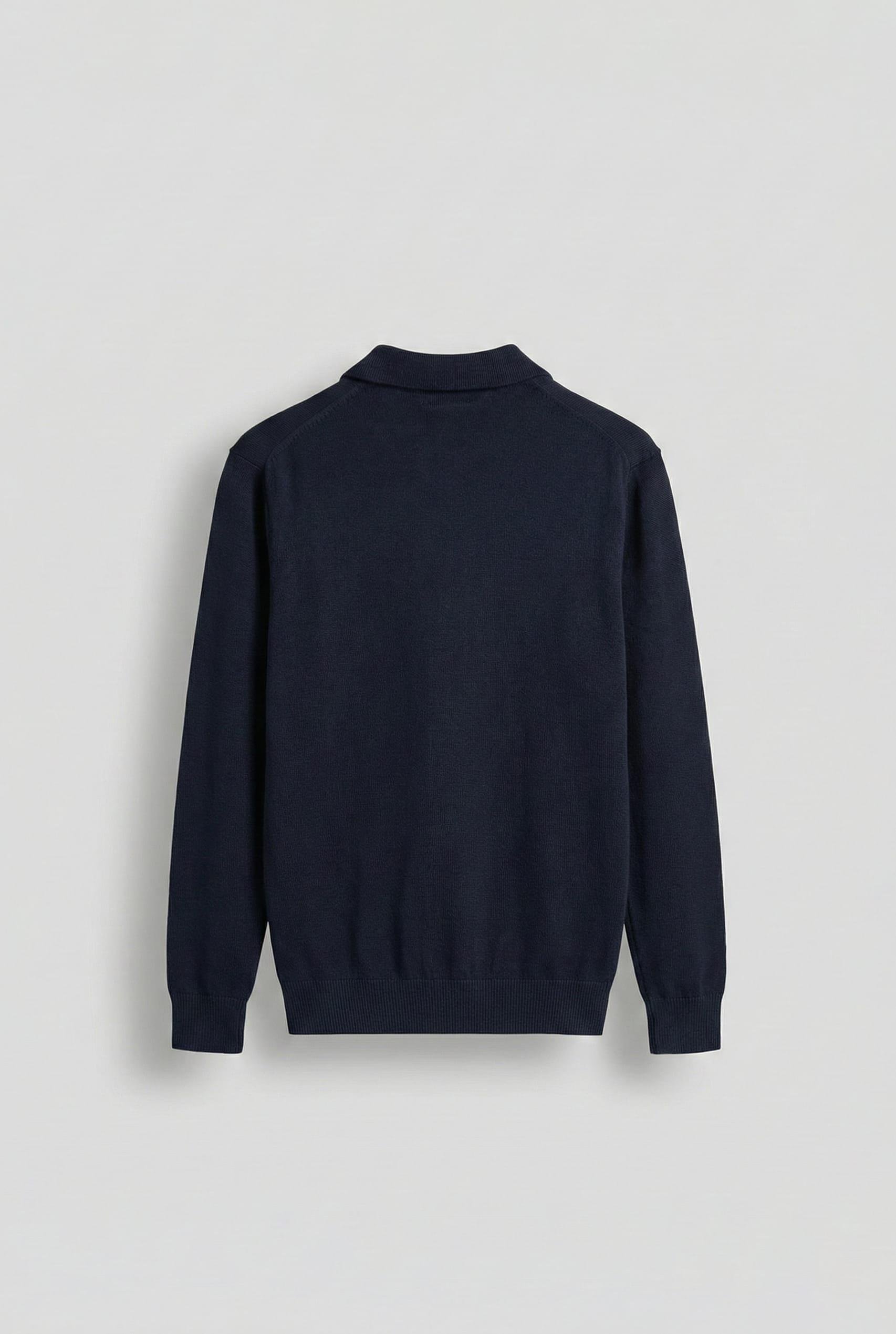 Erkek Yarım Fermuarlı Polo Yaka Triko Kazak Lacivert