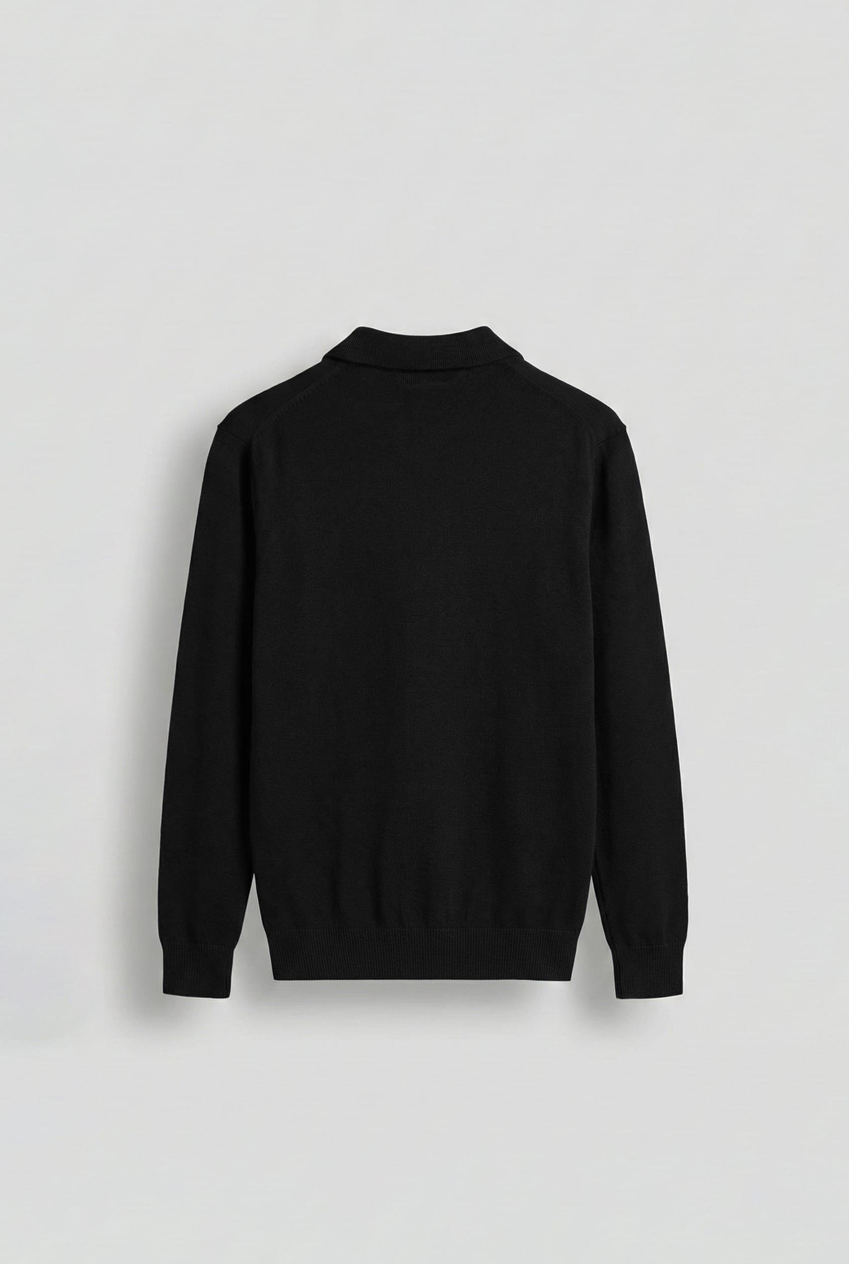 Erkek Yarım Fermuarlı Polo Yaka Triko Kazak Siyah