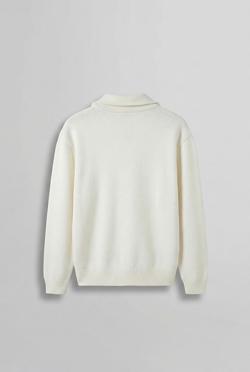 Erkek Yarım Fermuarlı Premium Kumaş Oversize Kazak Ekru