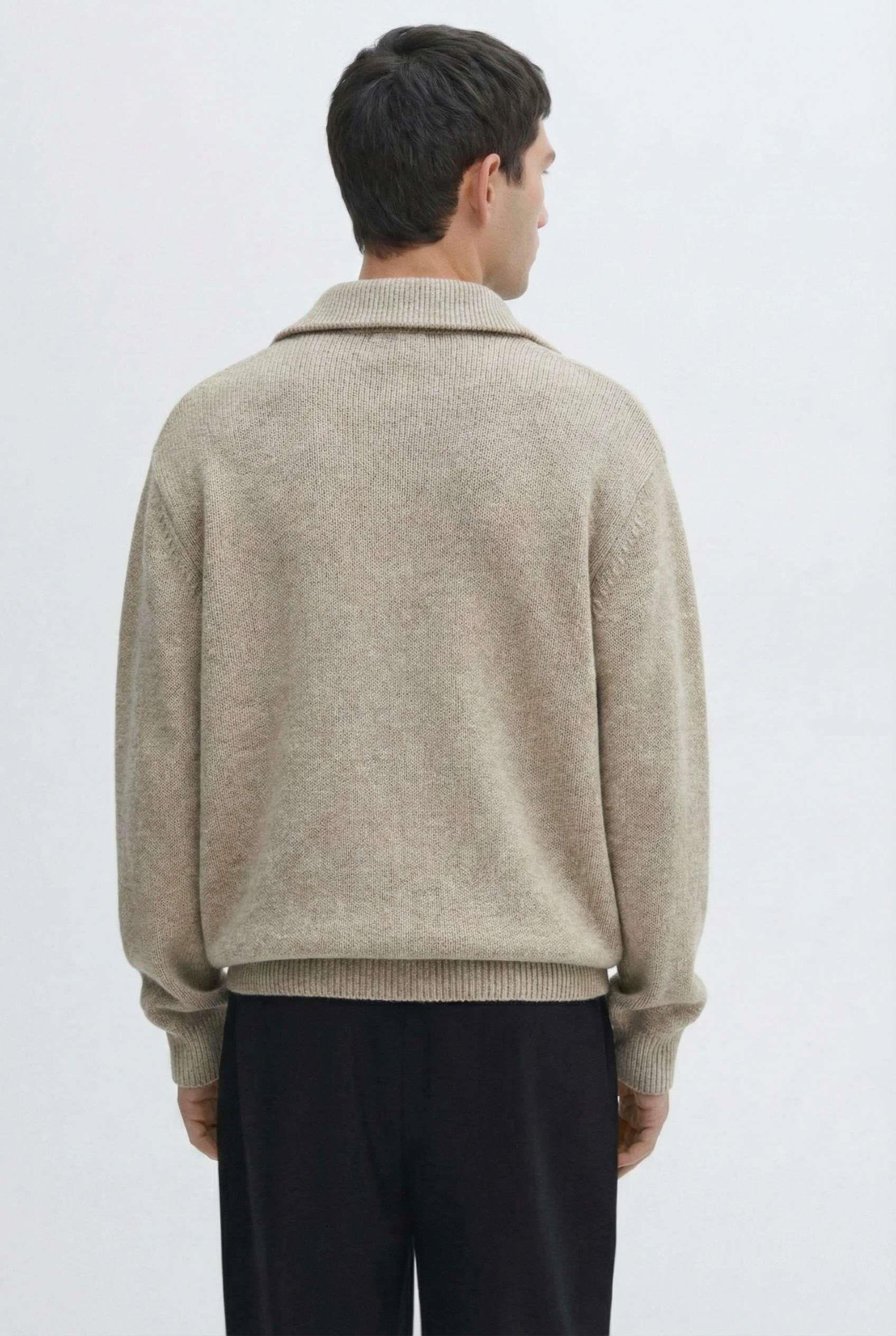 Erkek Yarım Fermuarlı Premium Kumaş Oversize Kazak Bej