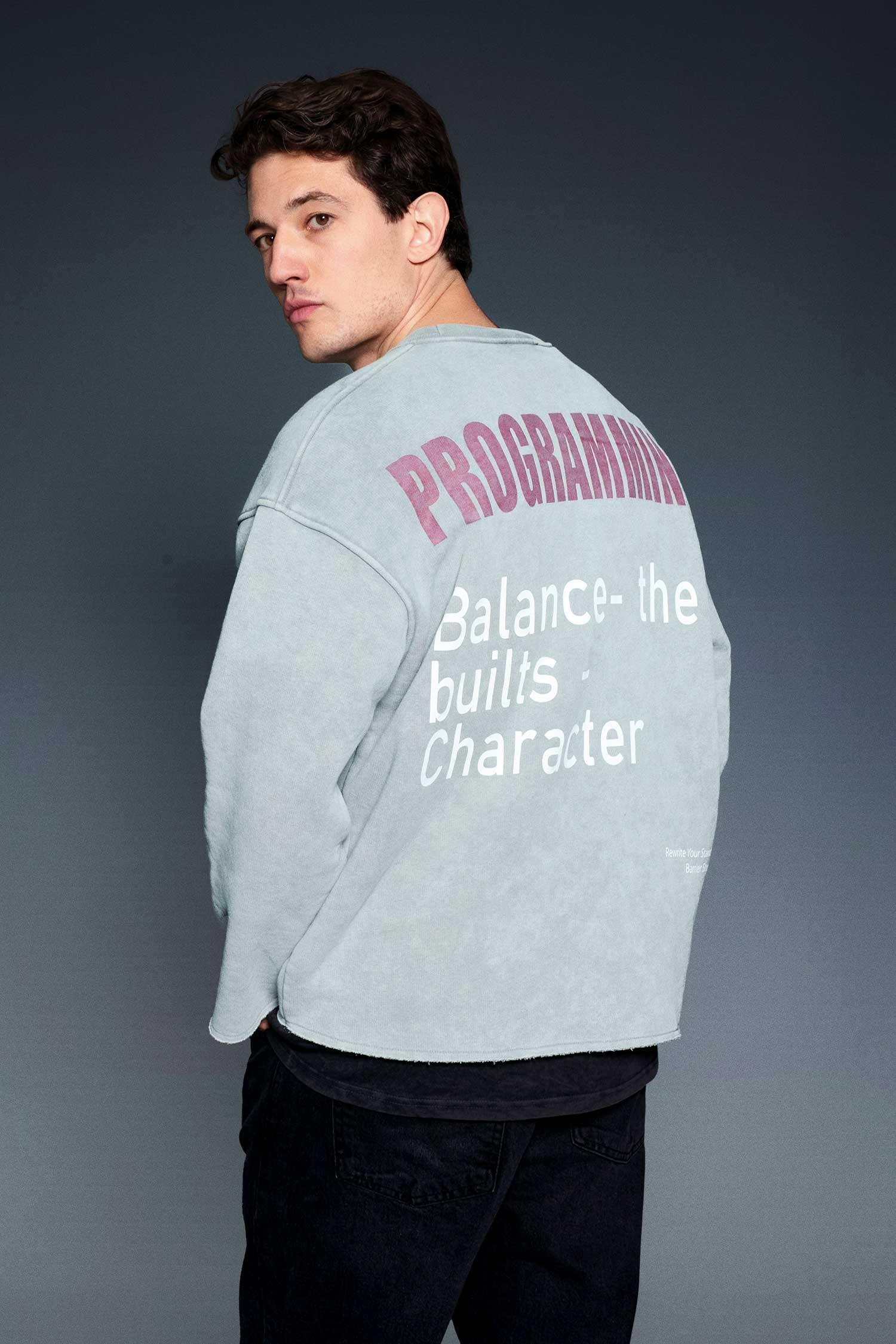 Erkek Yazı Baskılı Oversize Sweatshirt Gri