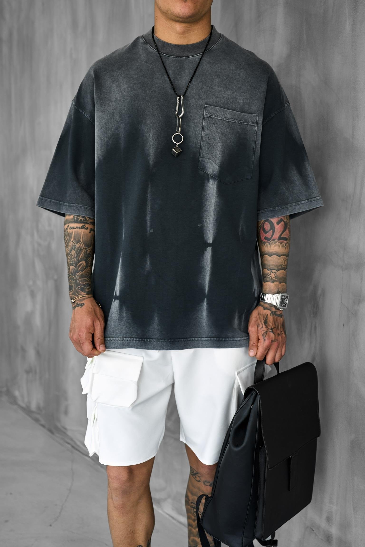 Erkek Yıkama Efektli Oversize T-Shirt Siyah