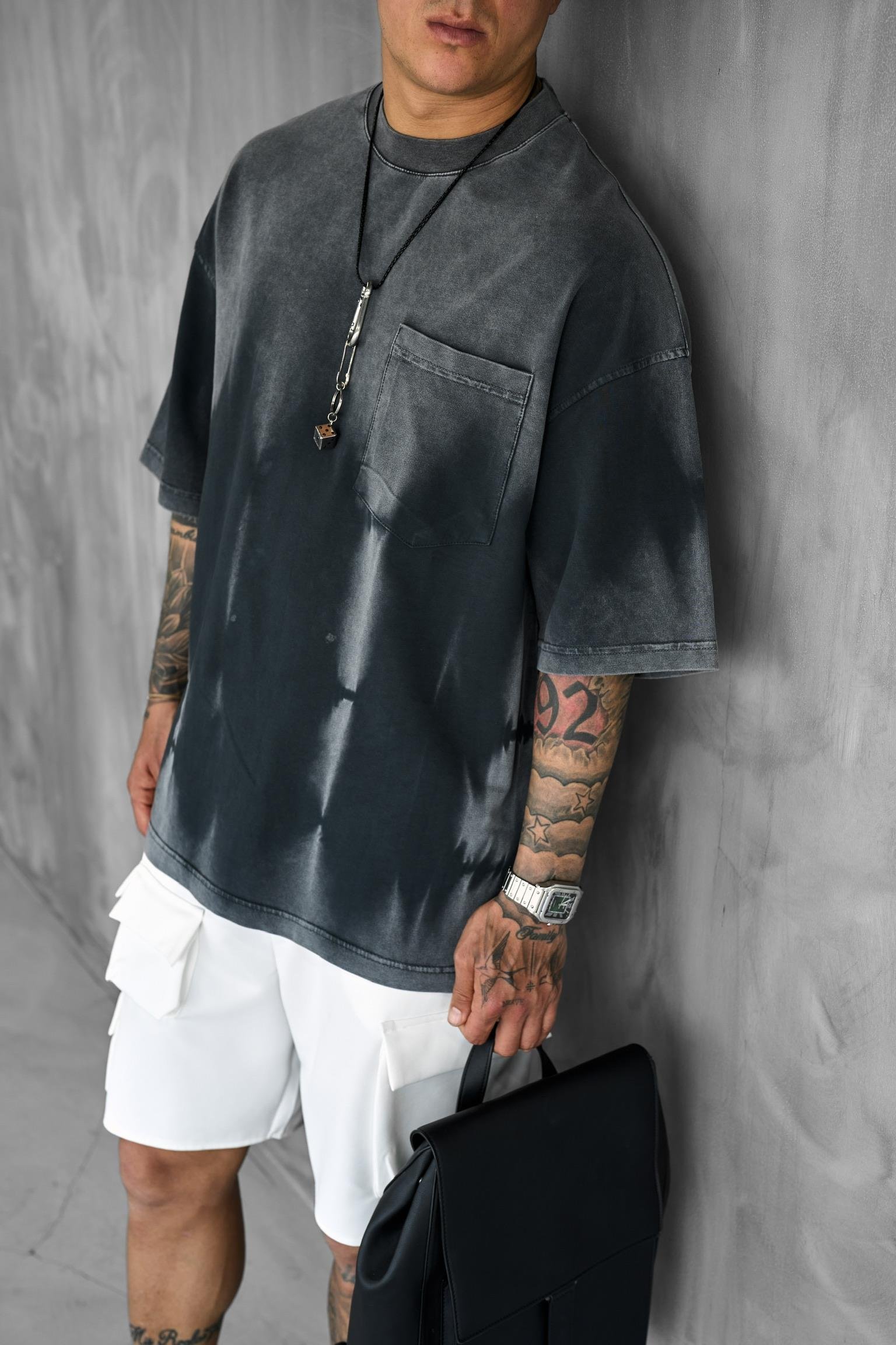 Erkek Yıkama Efektli Oversize T-Shirt Siyah