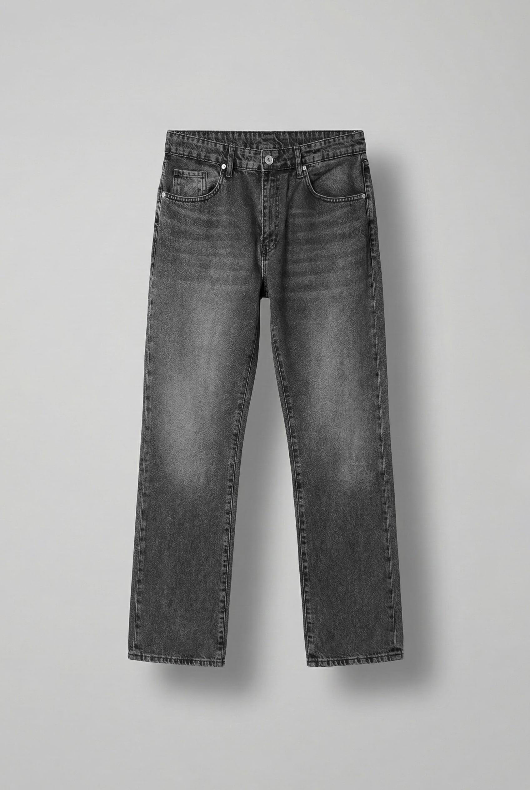 Erkek Yıkamalı Baggy Fit Jean Pantolon Gri