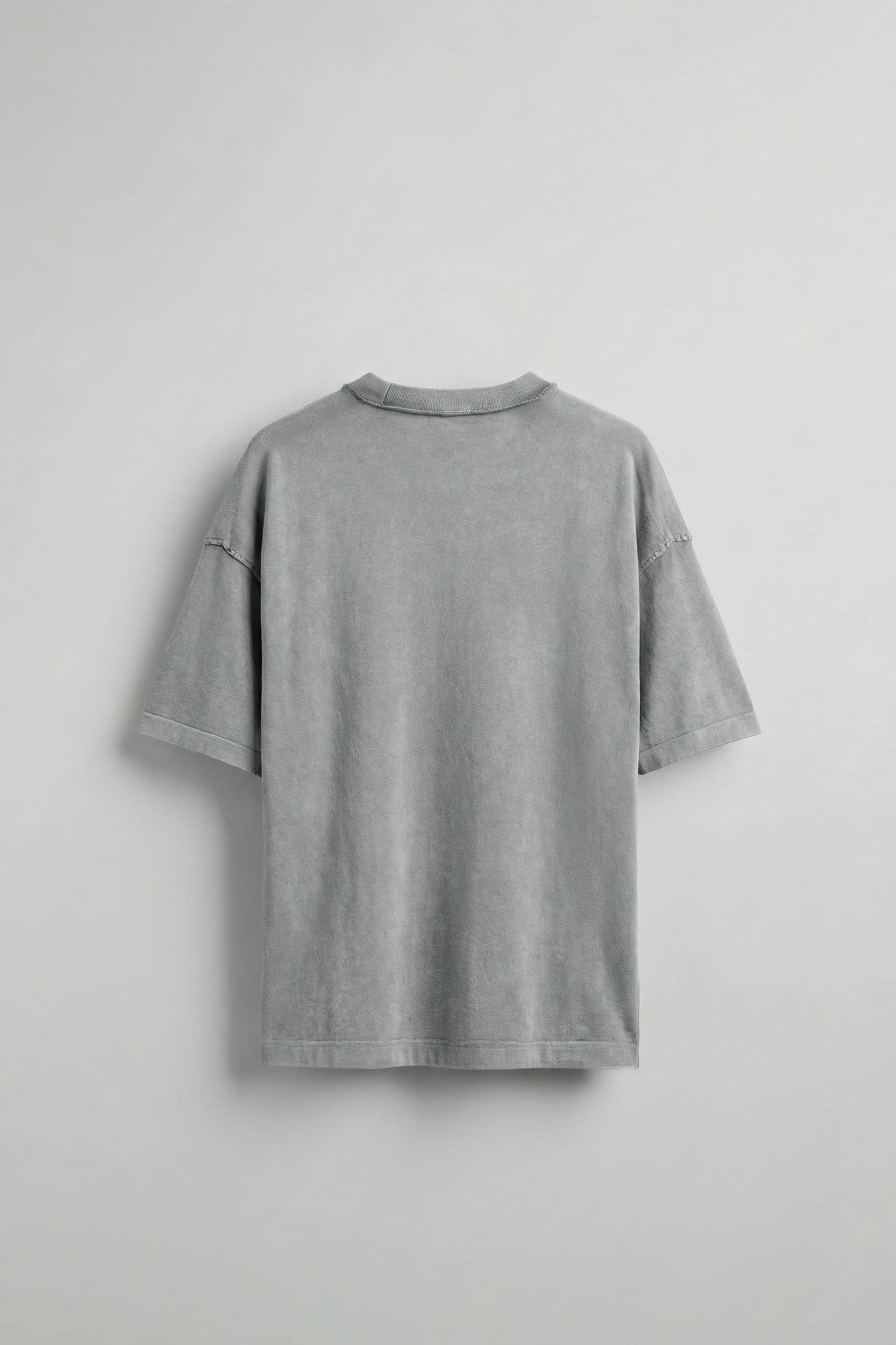Erkek Yıkamalı Dikiş Detaylı Oversize T-Shirt Gri