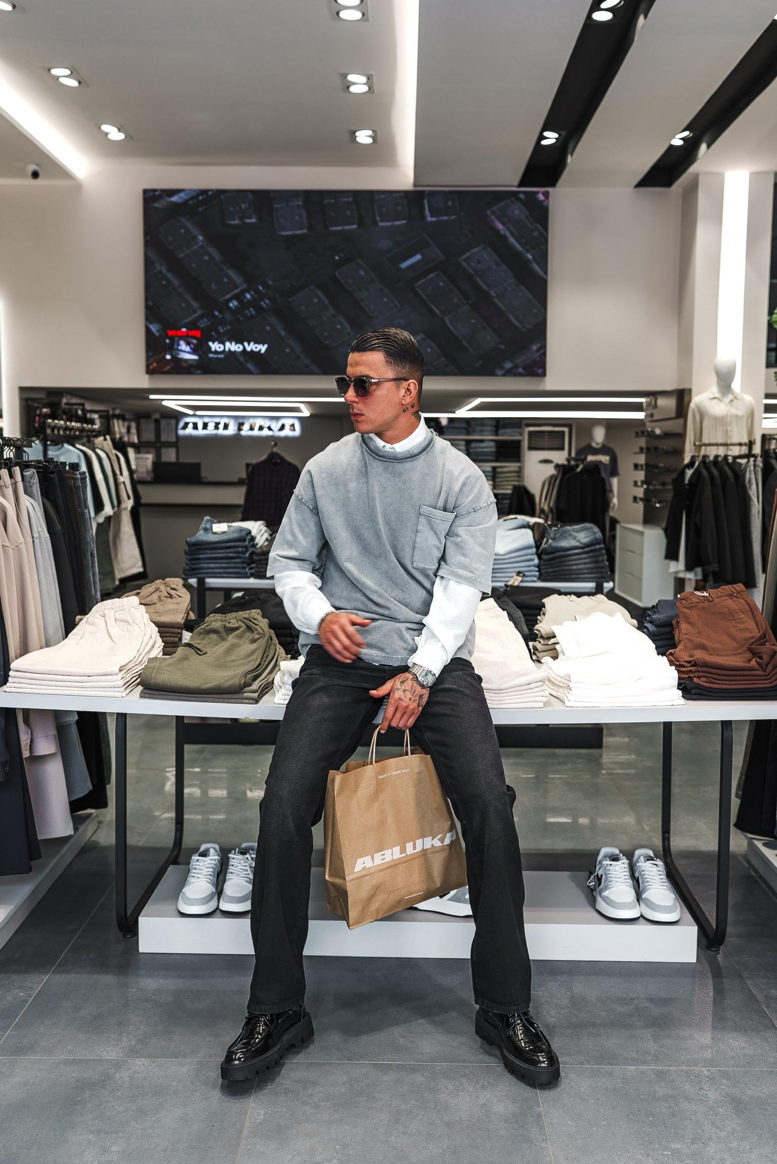 Erkek Yıkamalı Dikiş Detaylı Oversize T-Shirt Gri