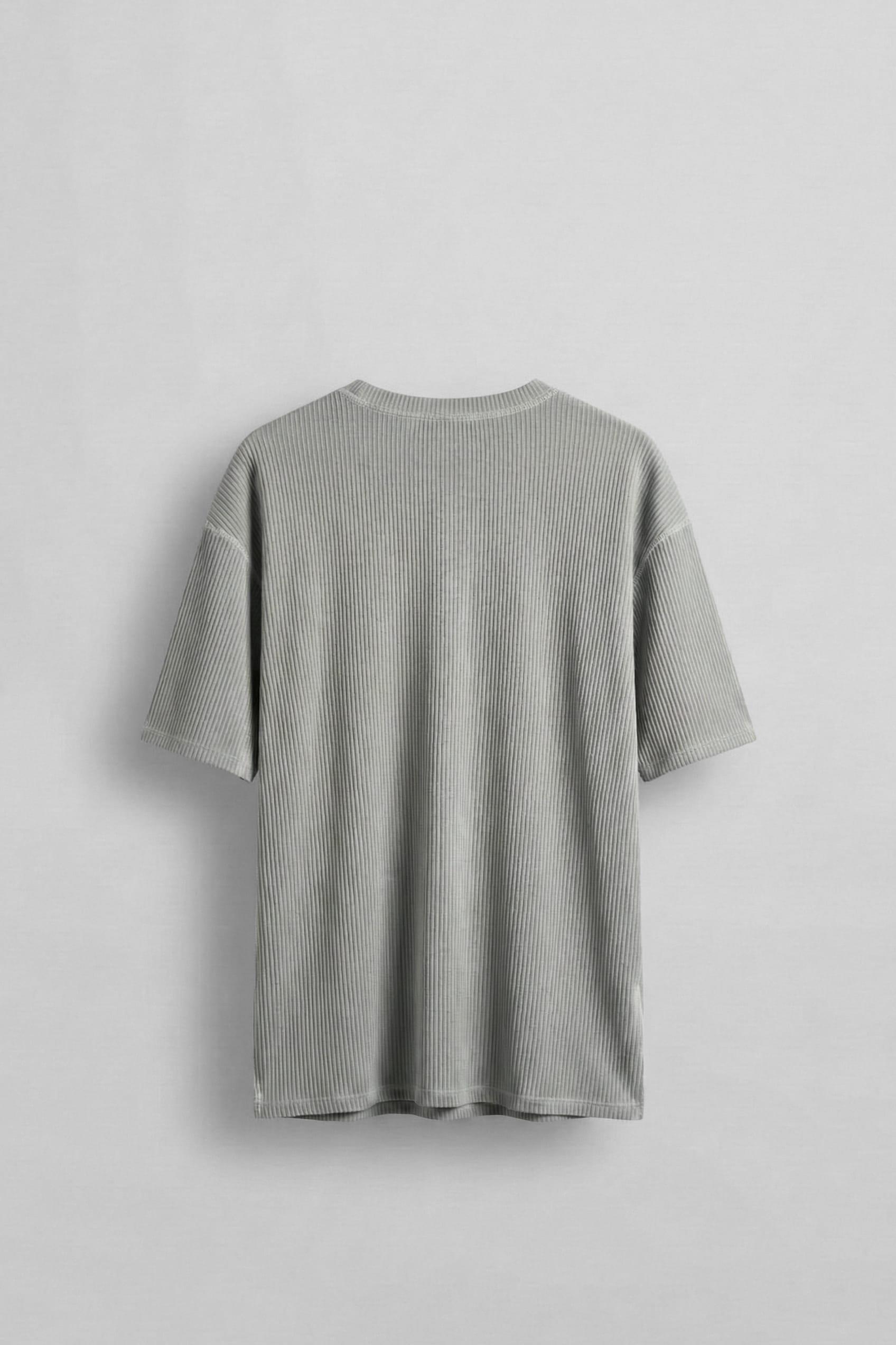 Erkek Yıkamalı Fitilli Oversize T-Shirt Gri