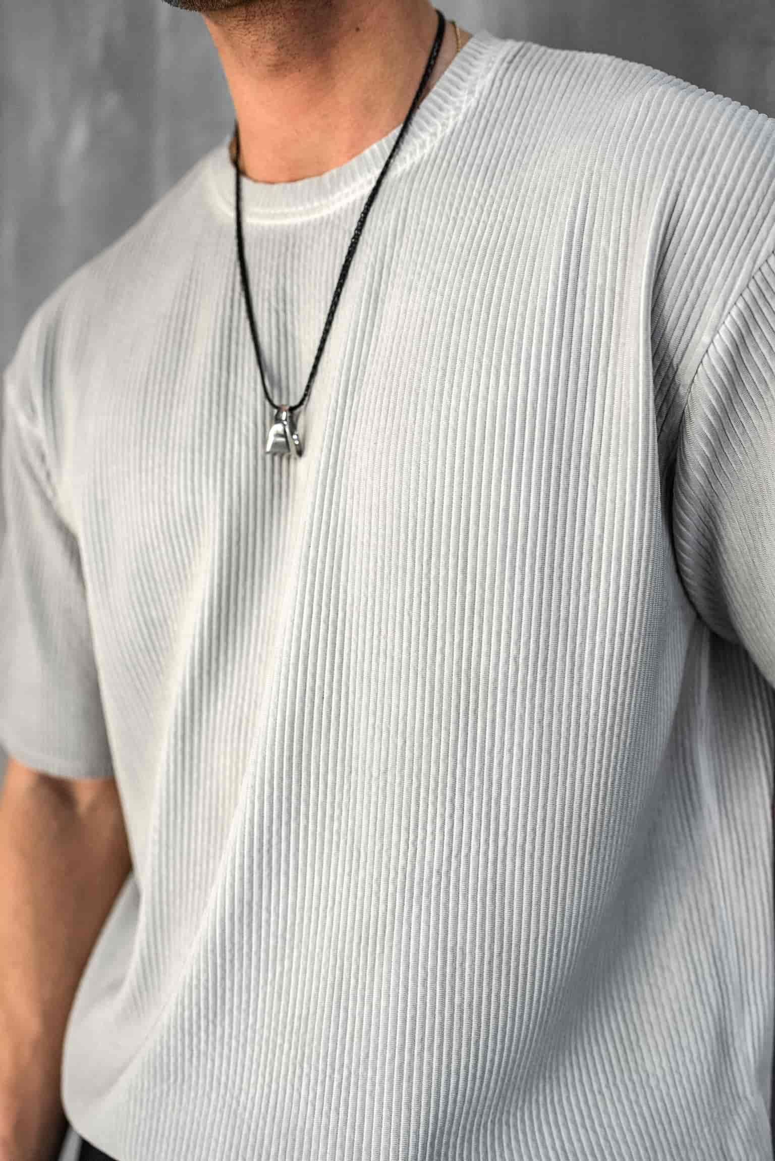 Erkek Yıkamalı Fitilli Oversize T-Shirt Gri