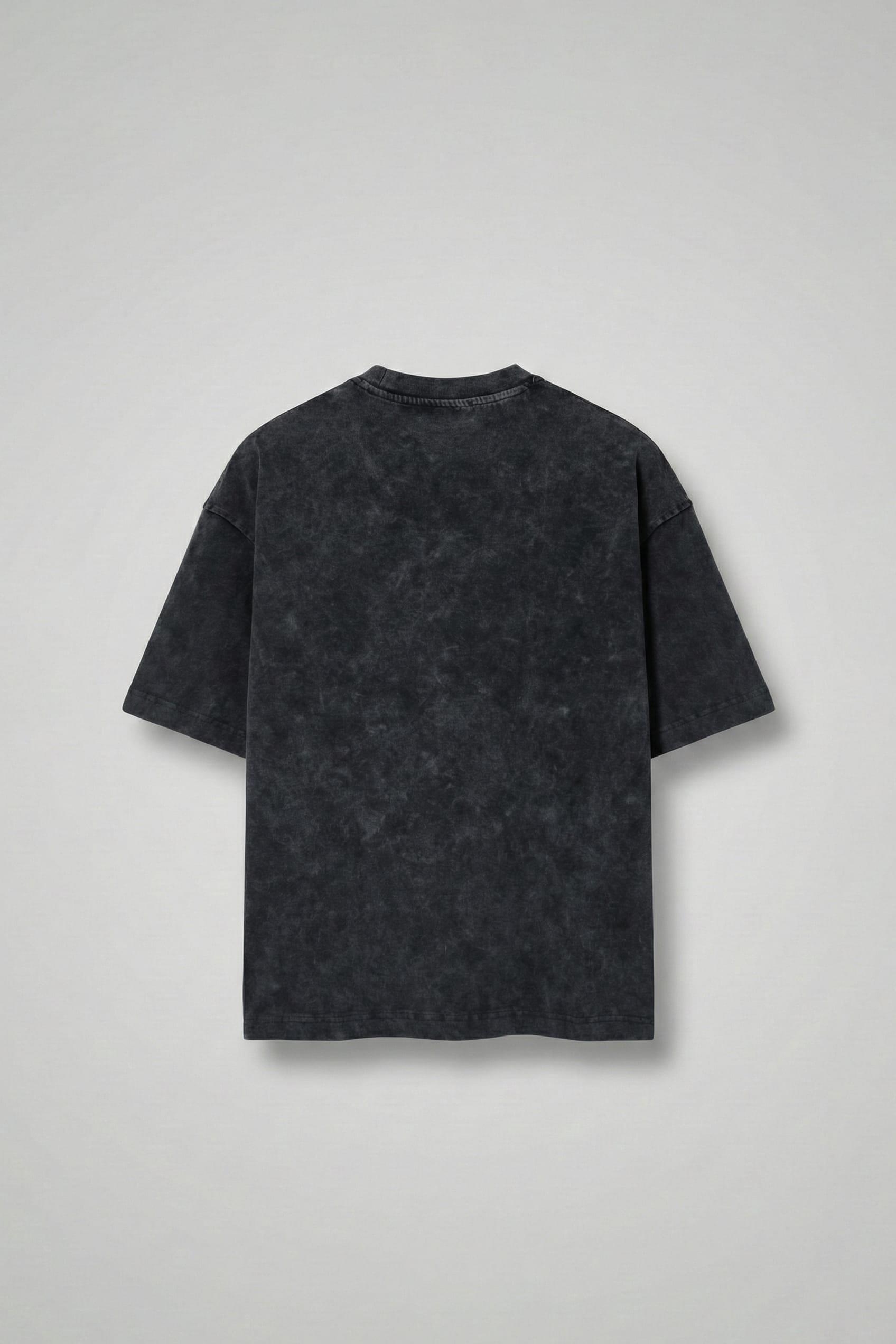 Erkek Yıkamalı İşlemeli Oversize Baskılı Premium T-Shirt Siyah