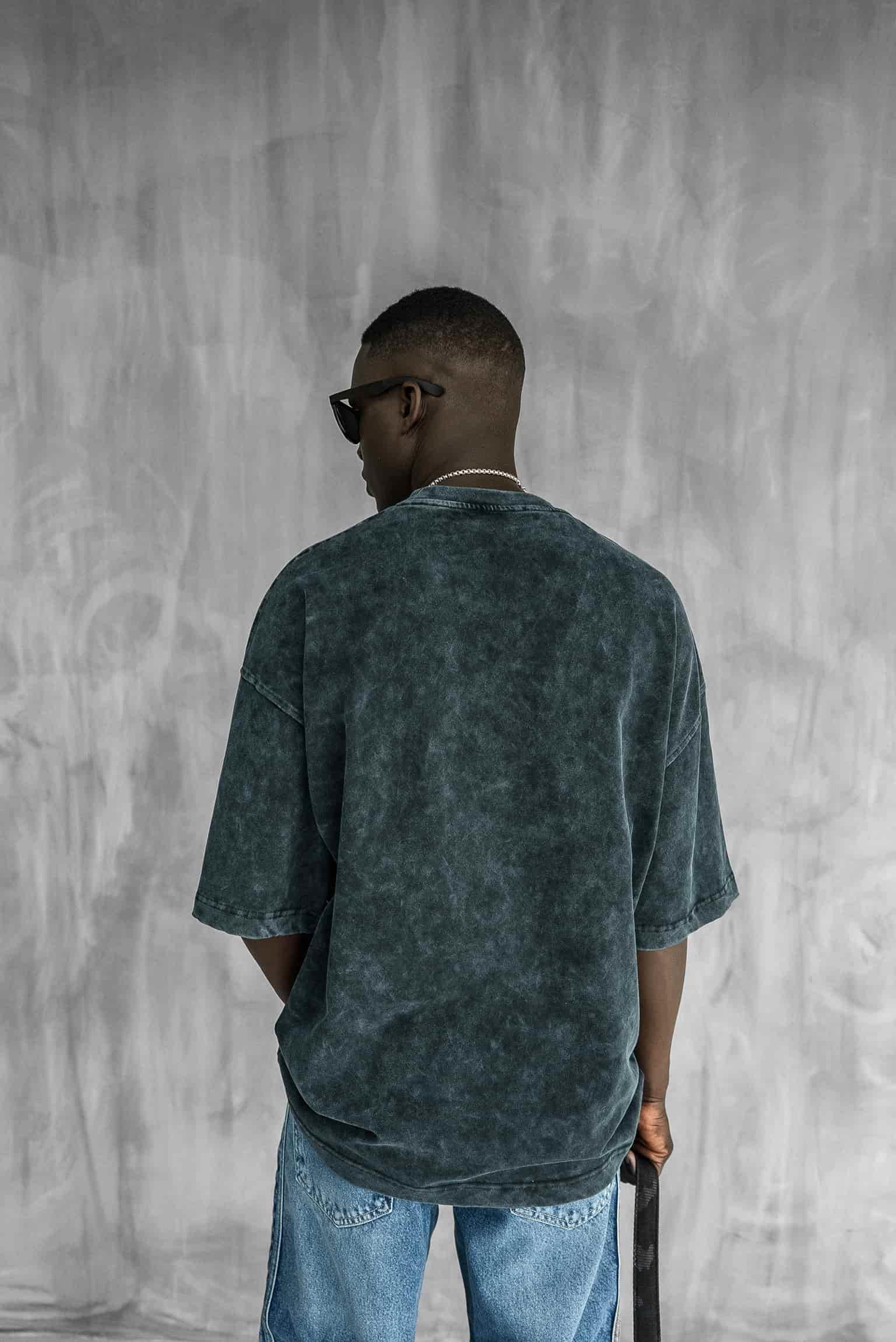 Erkek Yıkamalı İşlemeli Oversize Baskılı Premium T-Shirt Siyah