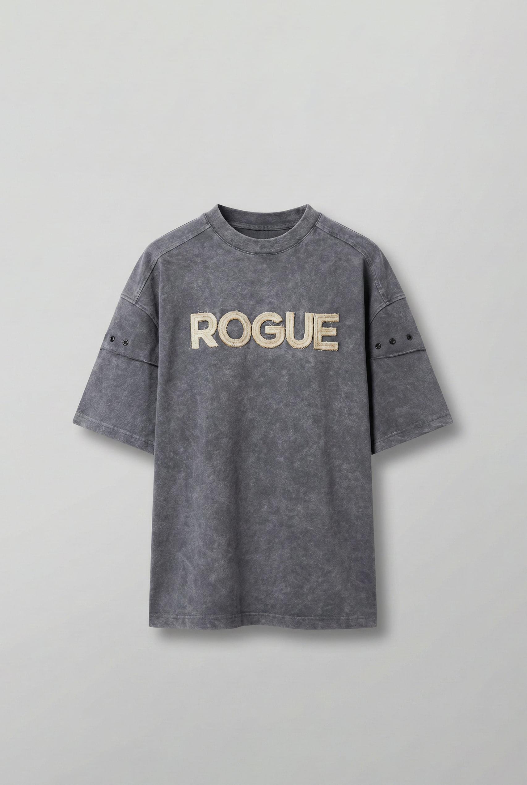 Erkek Yıkamalı Nakışlı Oversize T-Shirt Füme