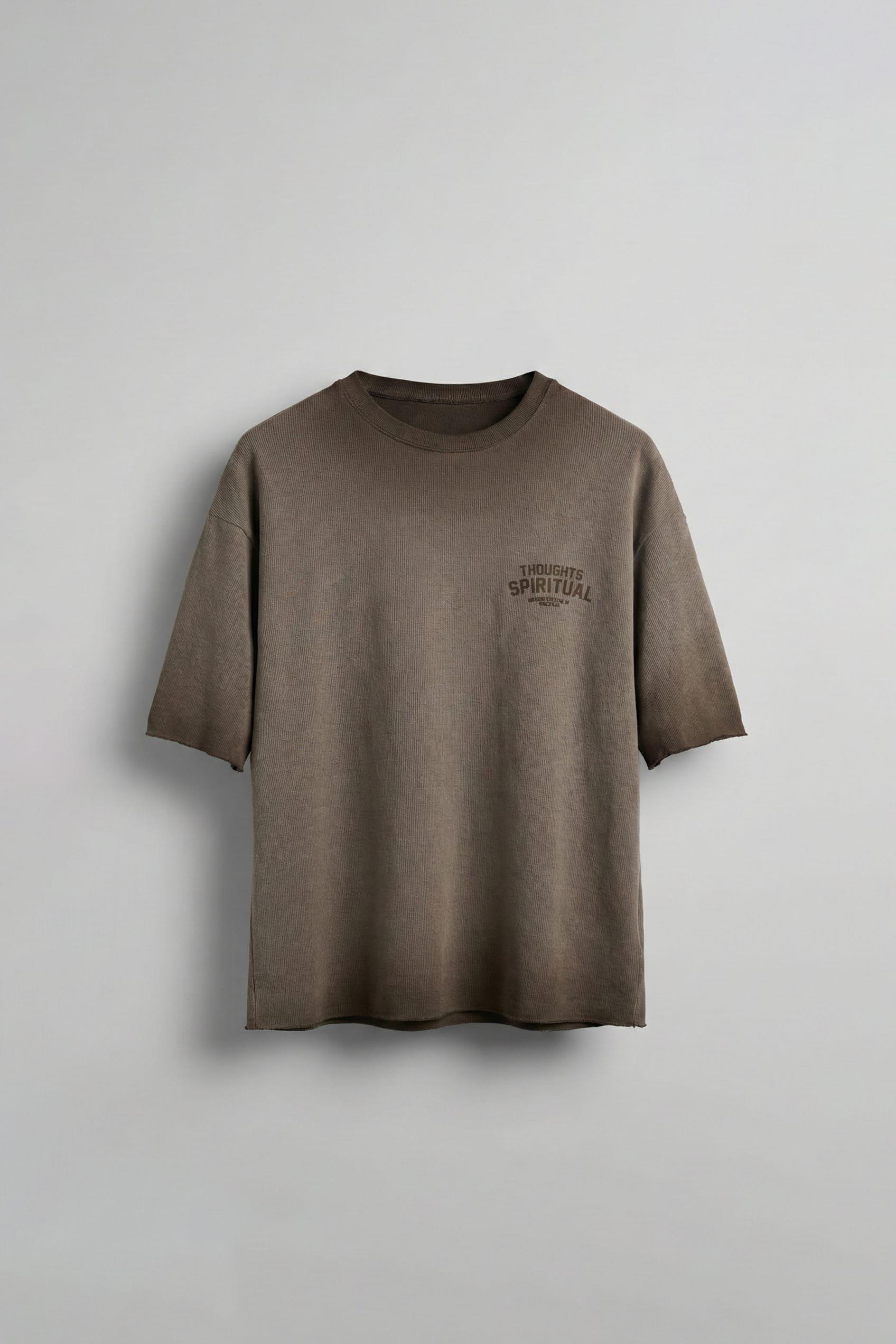 Erkek Yıkamalı Örme Premium Oversize T-Shirt Kahve