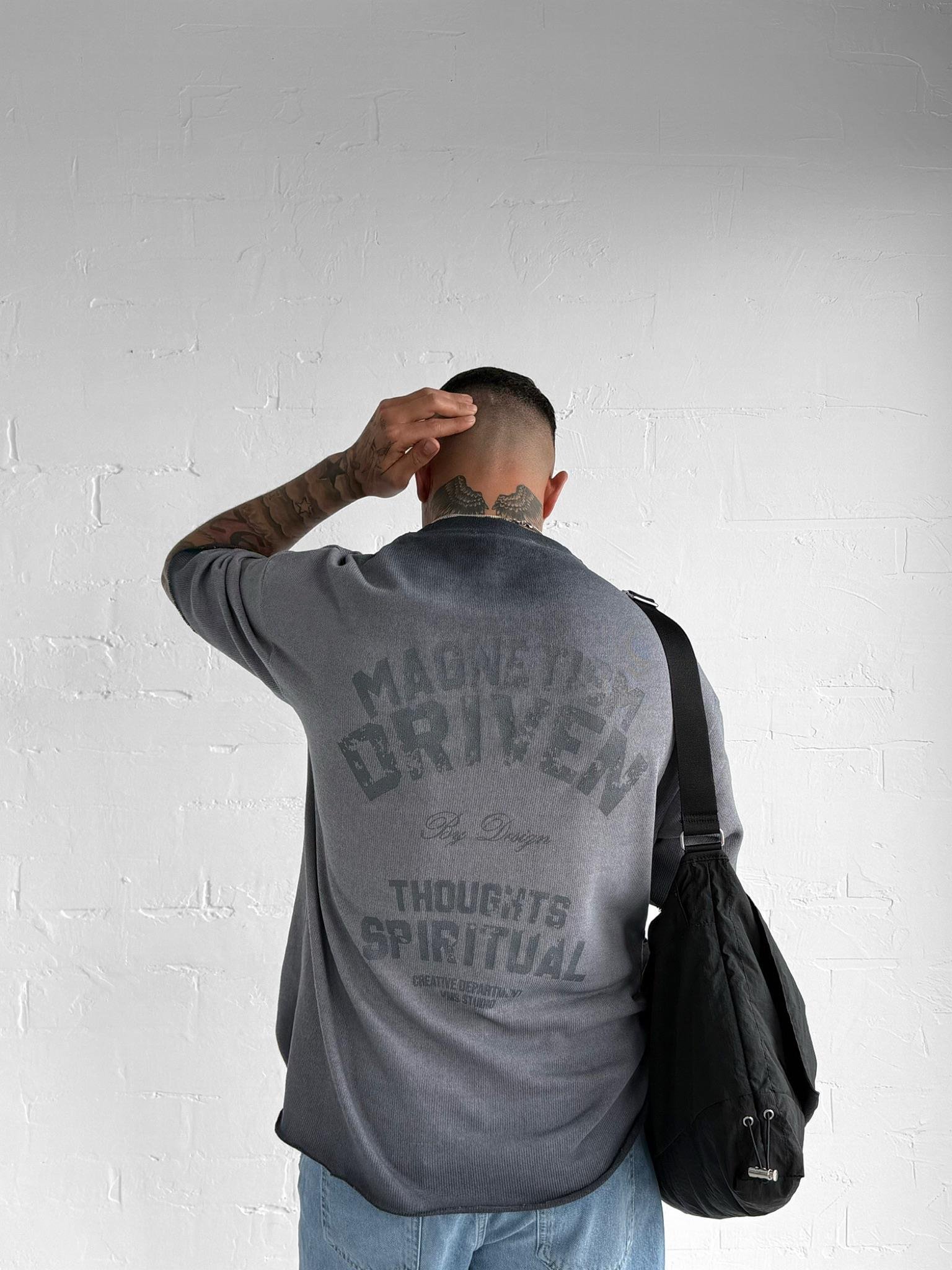 Erkek Yıkamalı Oversize T-Shirt Gri