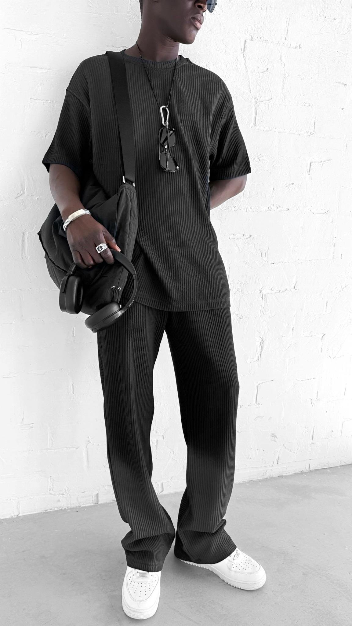 Erkek Yıkamalı Renk Geçişli Oversize T-Shirt Siyah Beyaz