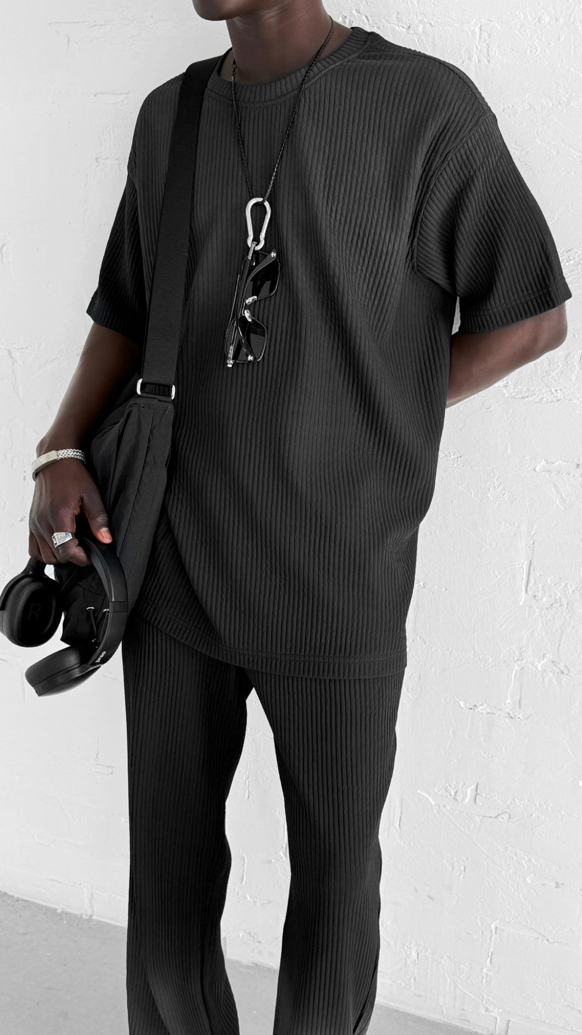 Erkek Yıkamalı Renk Geçişli Oversize T-Shirt Siyah Beyaz