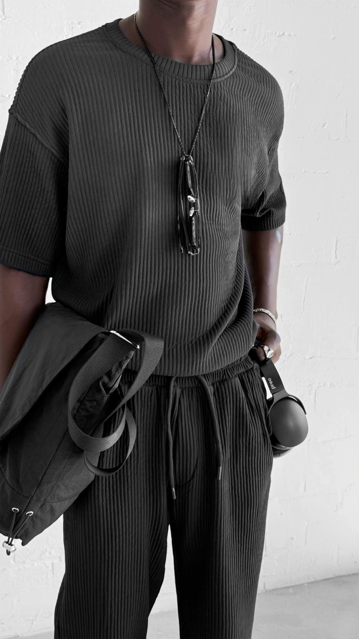 Erkek Yıkamalı Renk Geçişli Oversize T-Shirt Siyah Beyaz