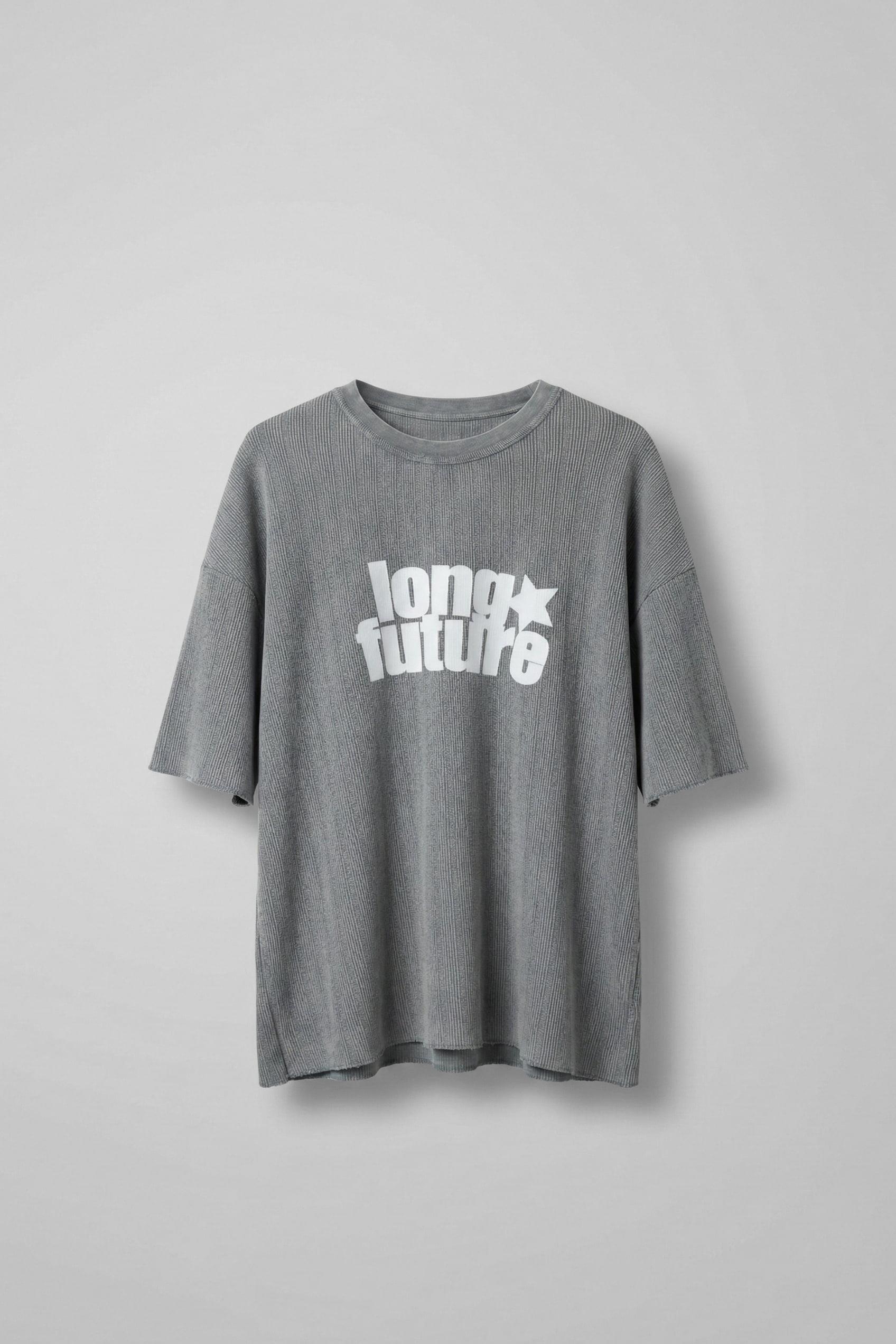 Erkek Yıkamalı Ribana Kumaş Oversize T-Shirt Gri