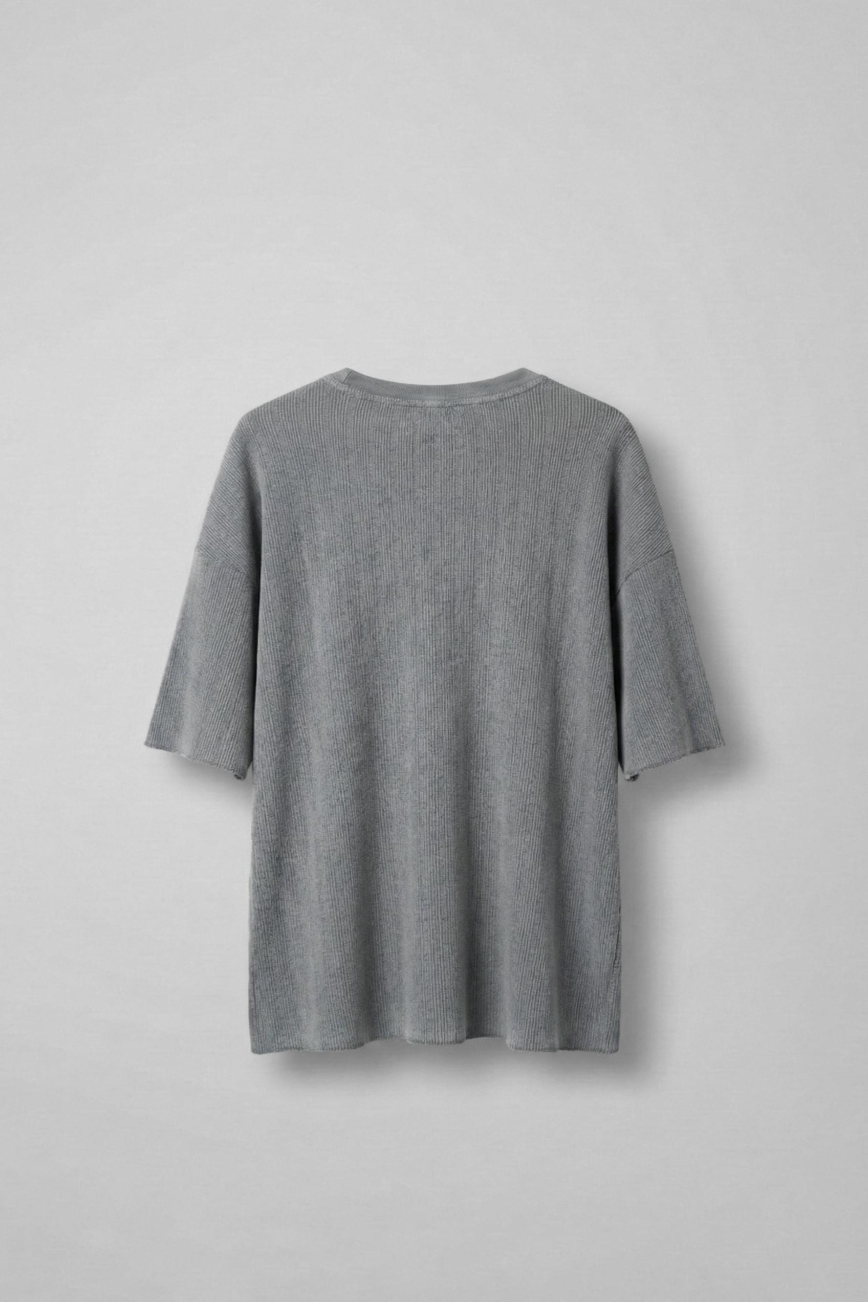 Erkek Yıkamalı Ribana Kumaş Oversize T-Shirt Gri