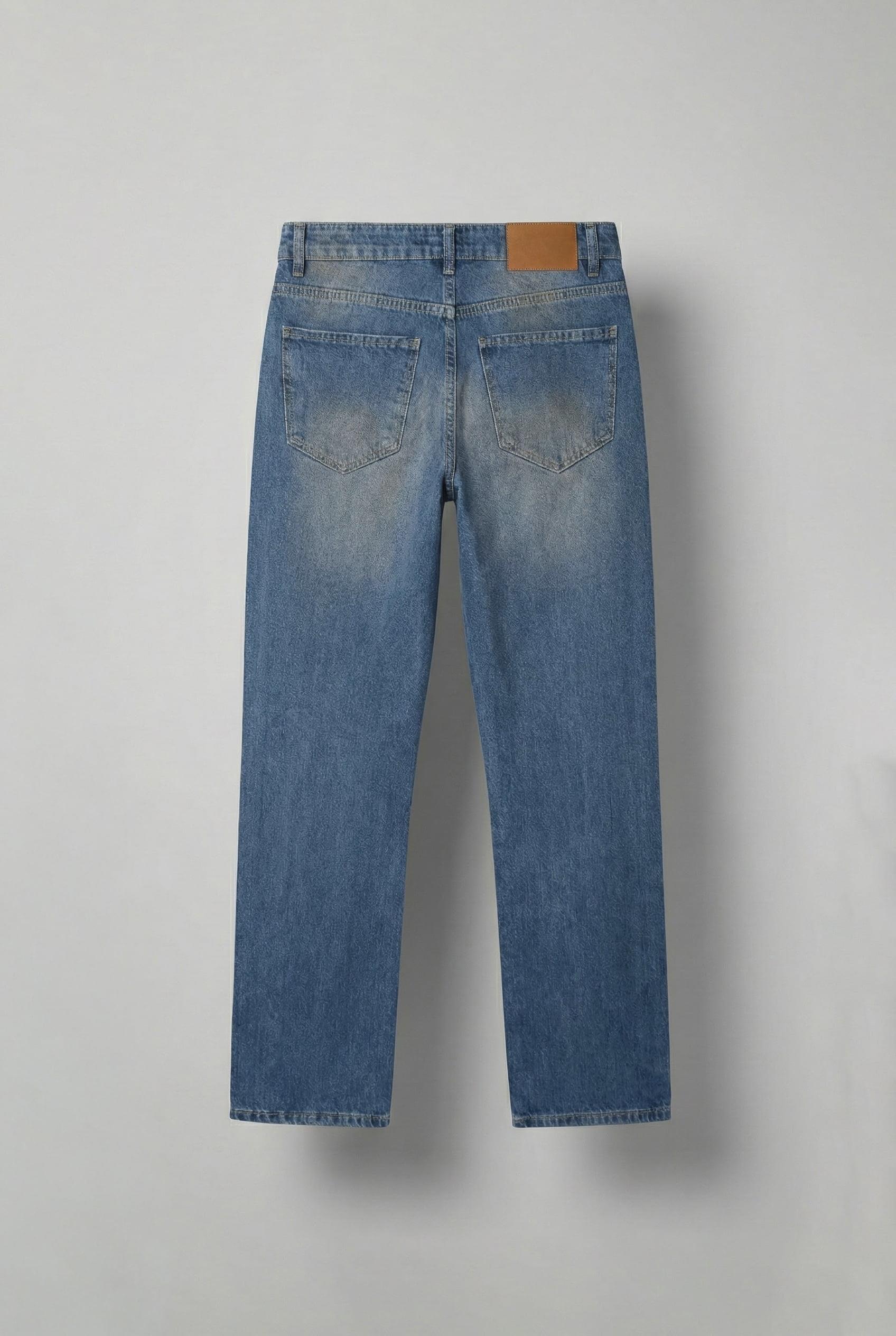 Erkek Yırtık Soluk Efektli Baggy Fit Jean Mavi