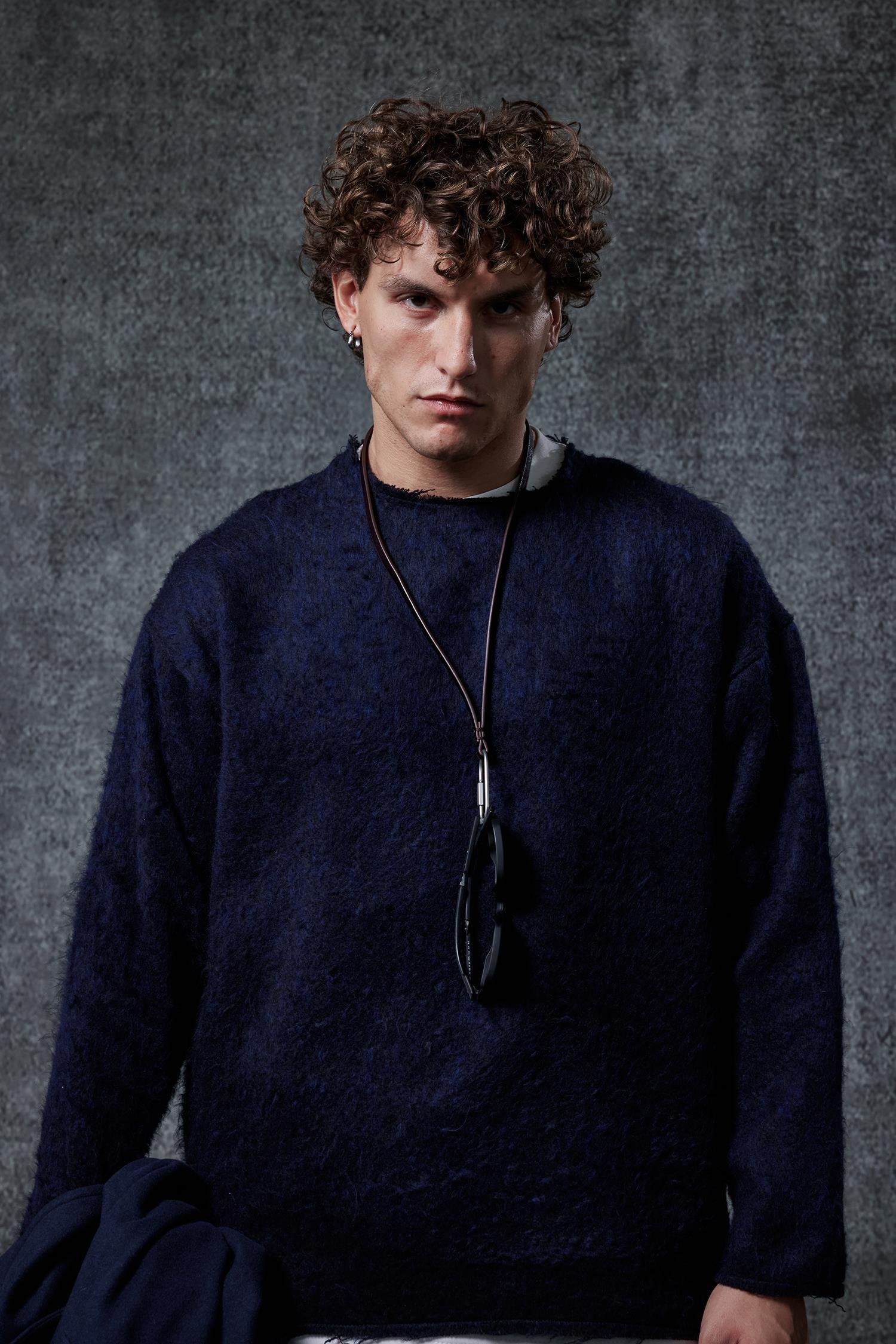 Erkek Yünlü Relax Fit Triko Kazak Lacivert