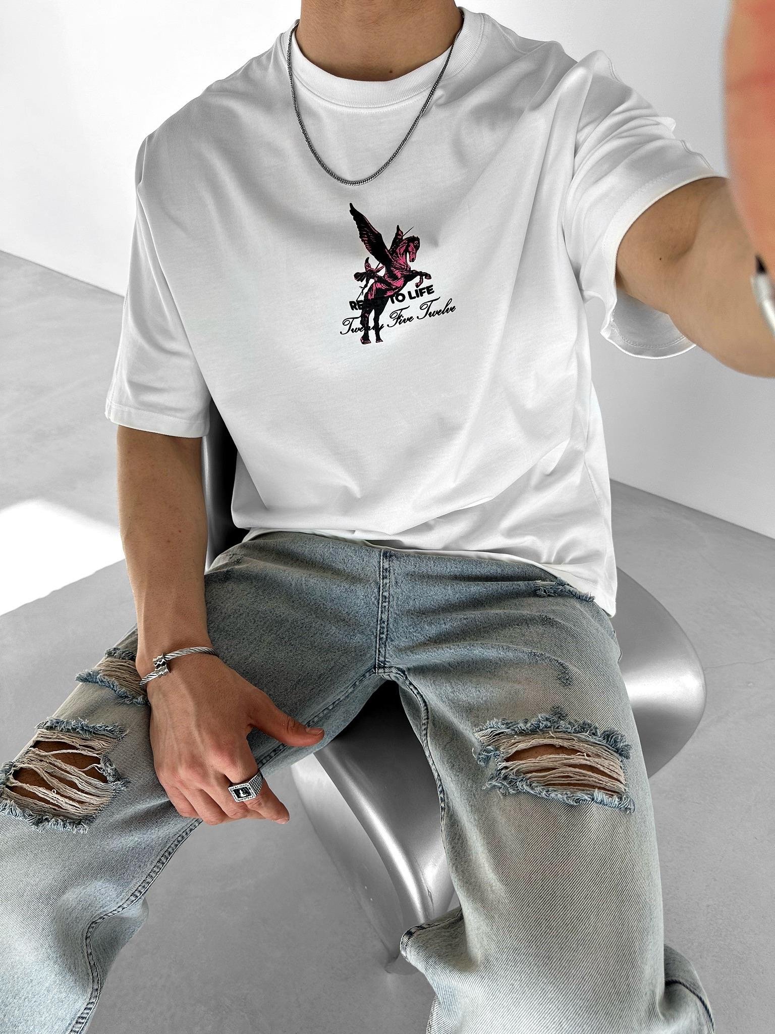 Extra Oversize Baskılı T-Shirt Beyaz