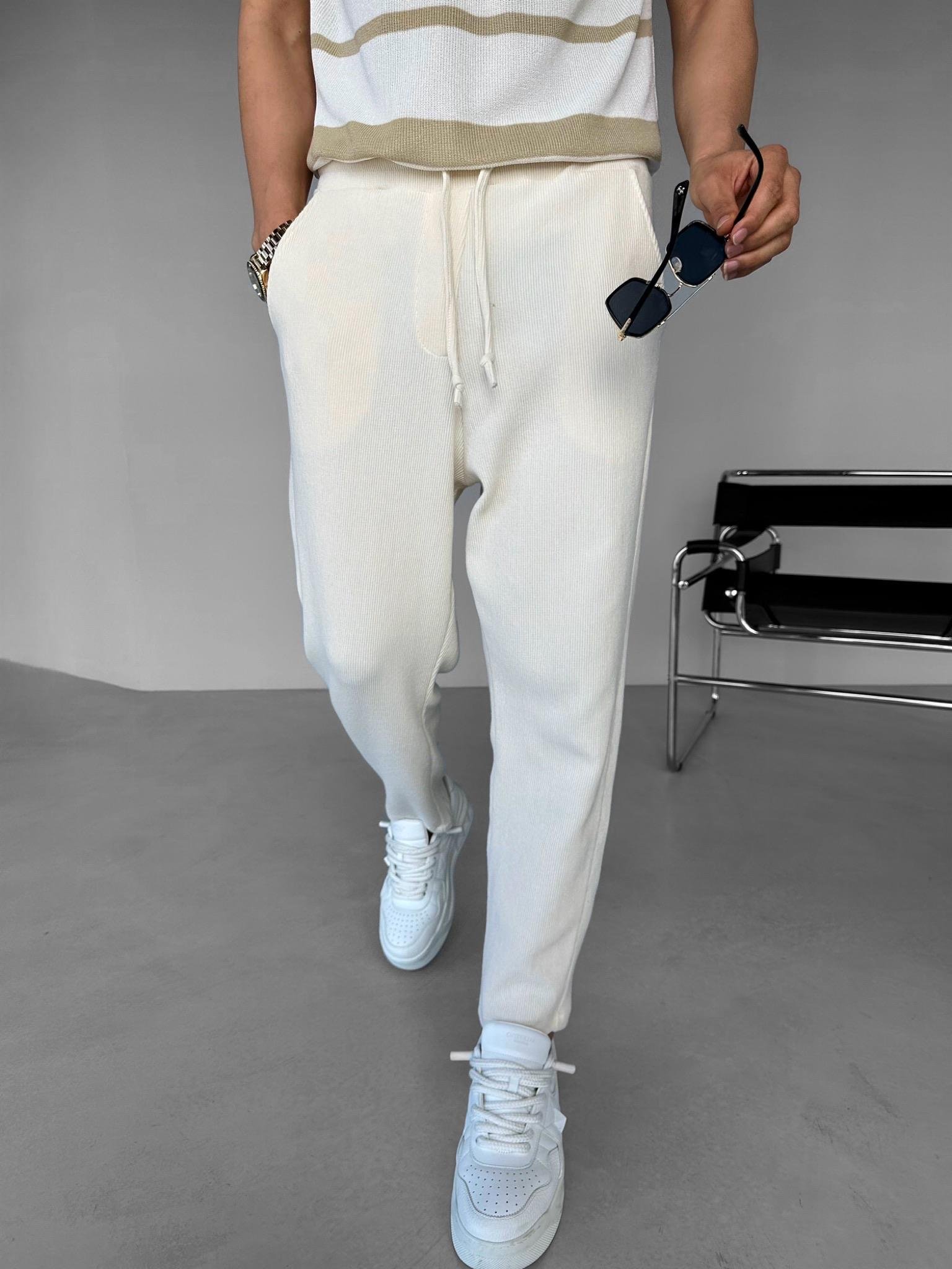 Loose Fit İpli Esnek Triko Rahat Pantolon Ekru