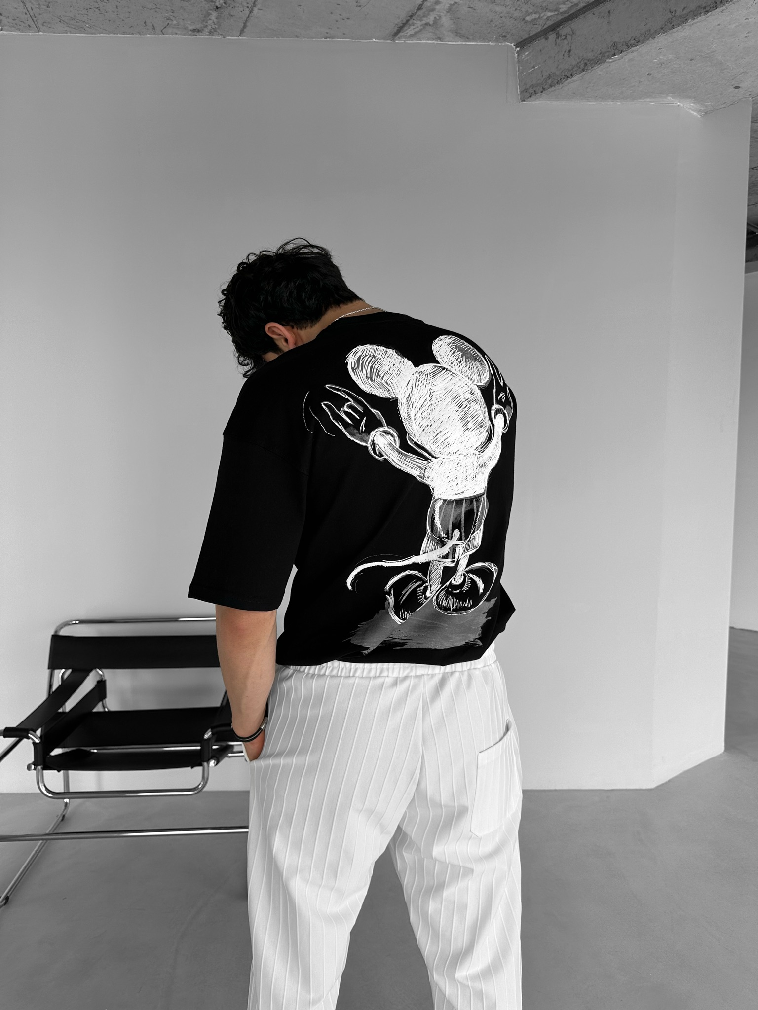 Mickey Mouse Baskılı Oversize T-Shirt Siyah