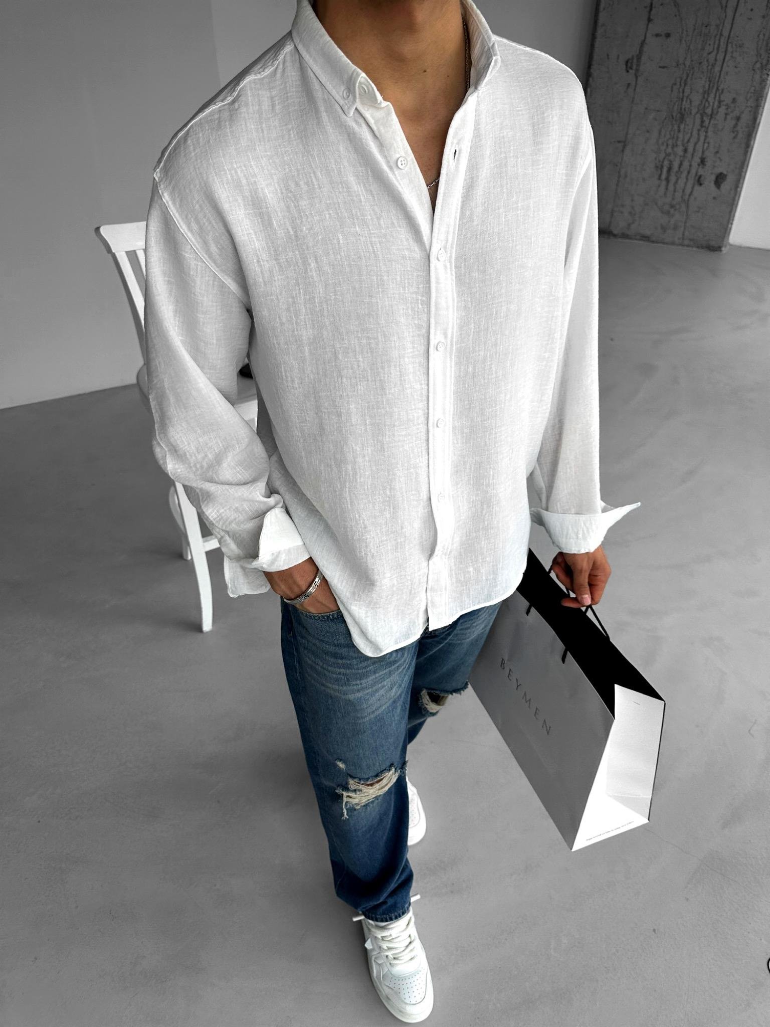 Oversize Basic Rahat Gömlek Beyaz