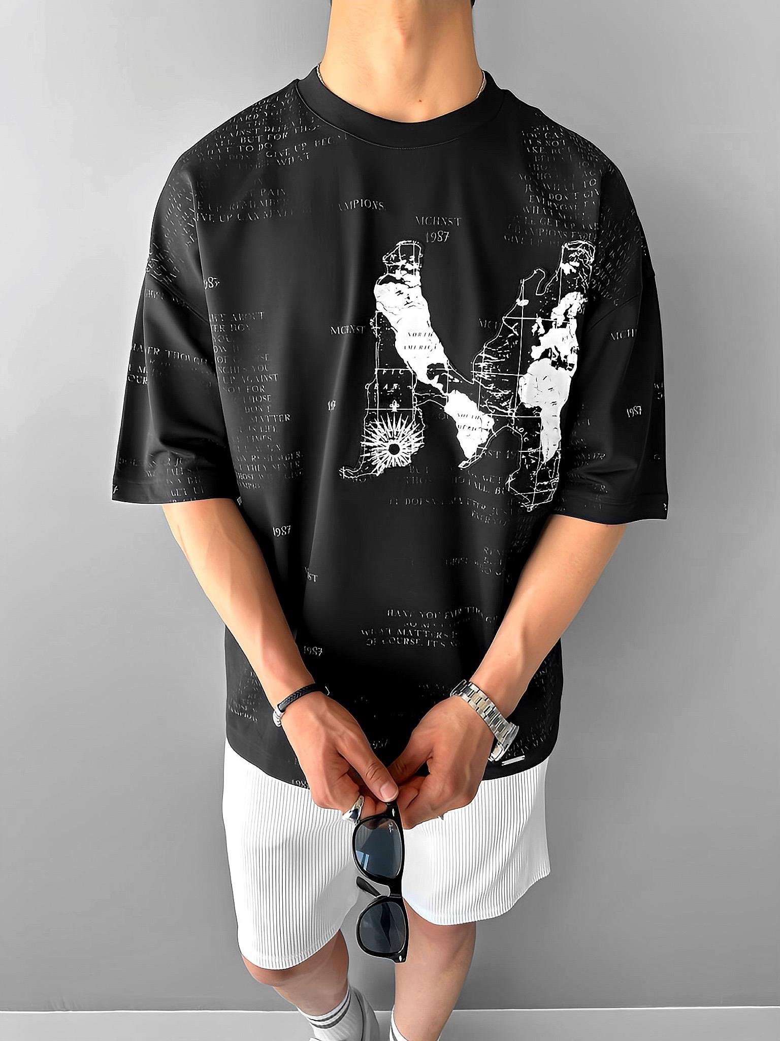 Oversize Kabartma Baskılı Premium T-Shirt Siyah