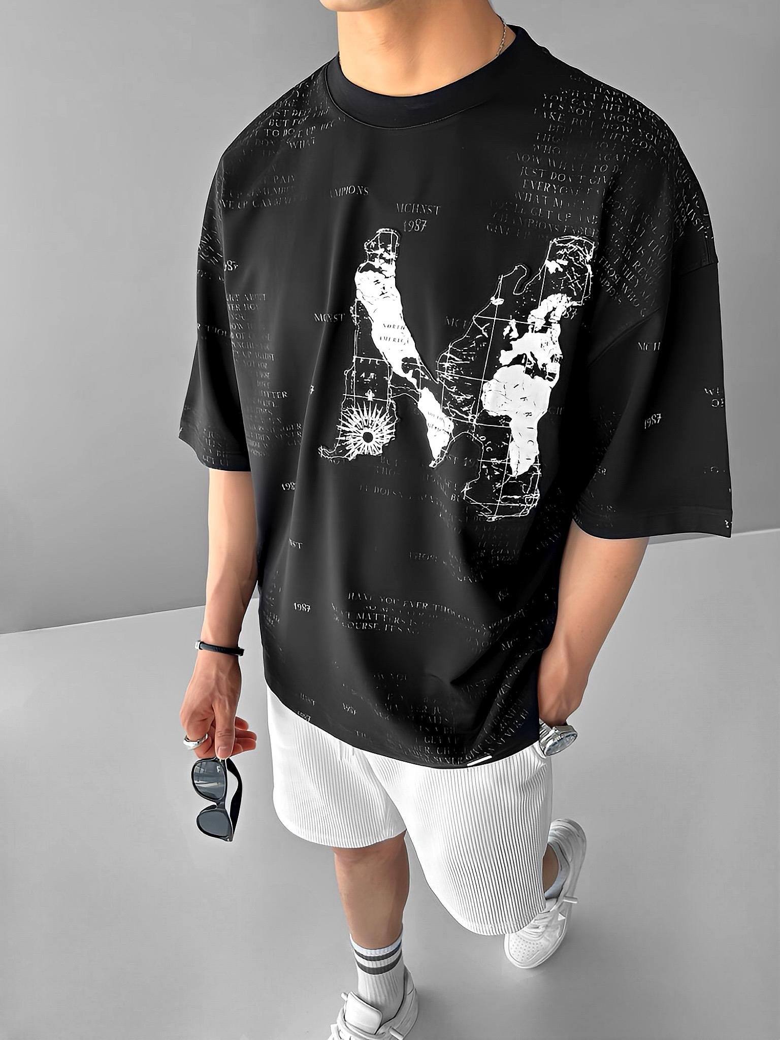 Oversize Kabartma Baskılı Premium T-Shirt Siyah