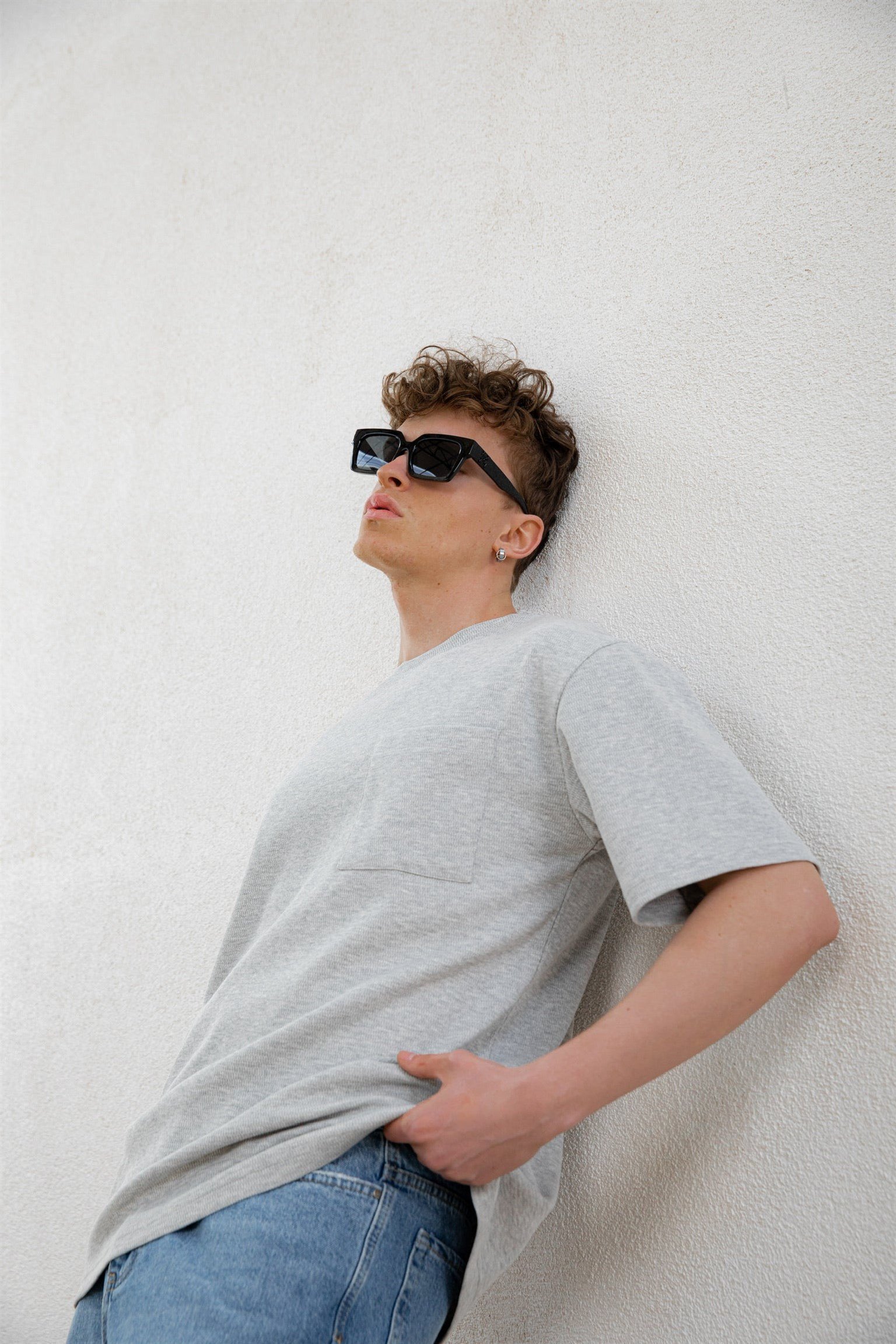 -ABLUKA-ONLİNE-Oversize-Önü-Cepli-Dokulu-T-Shirt-Gri-