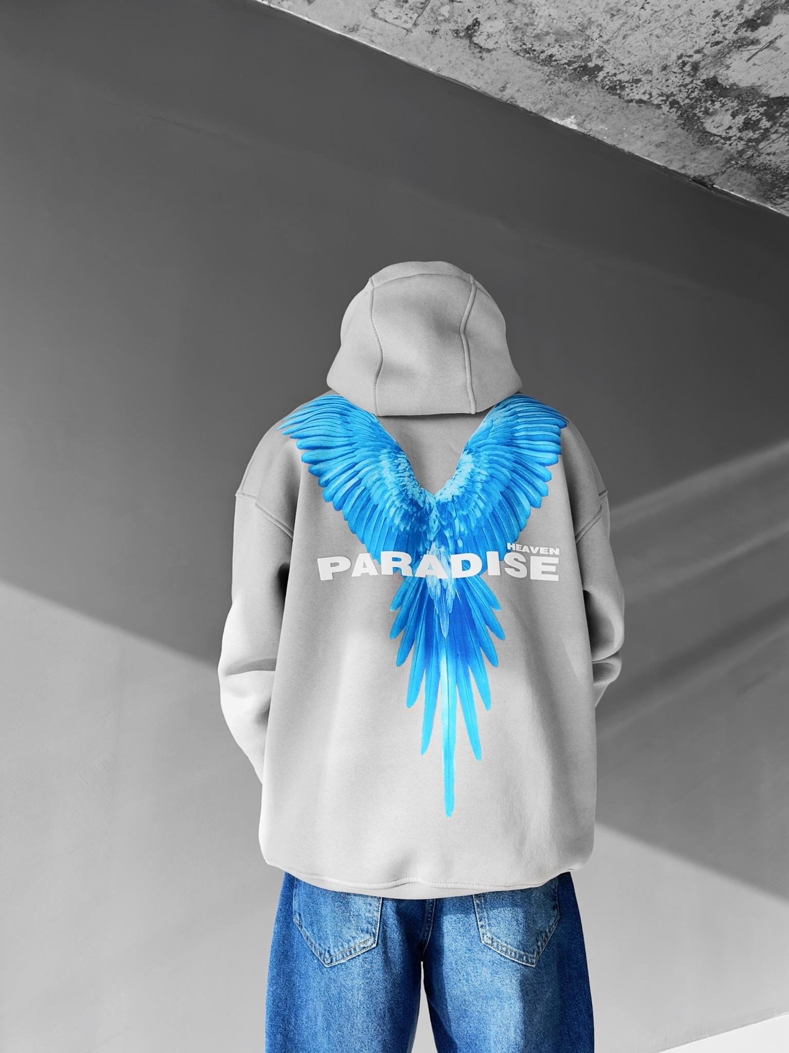 Oversize Paradise Baskılı Hoodie Gri
