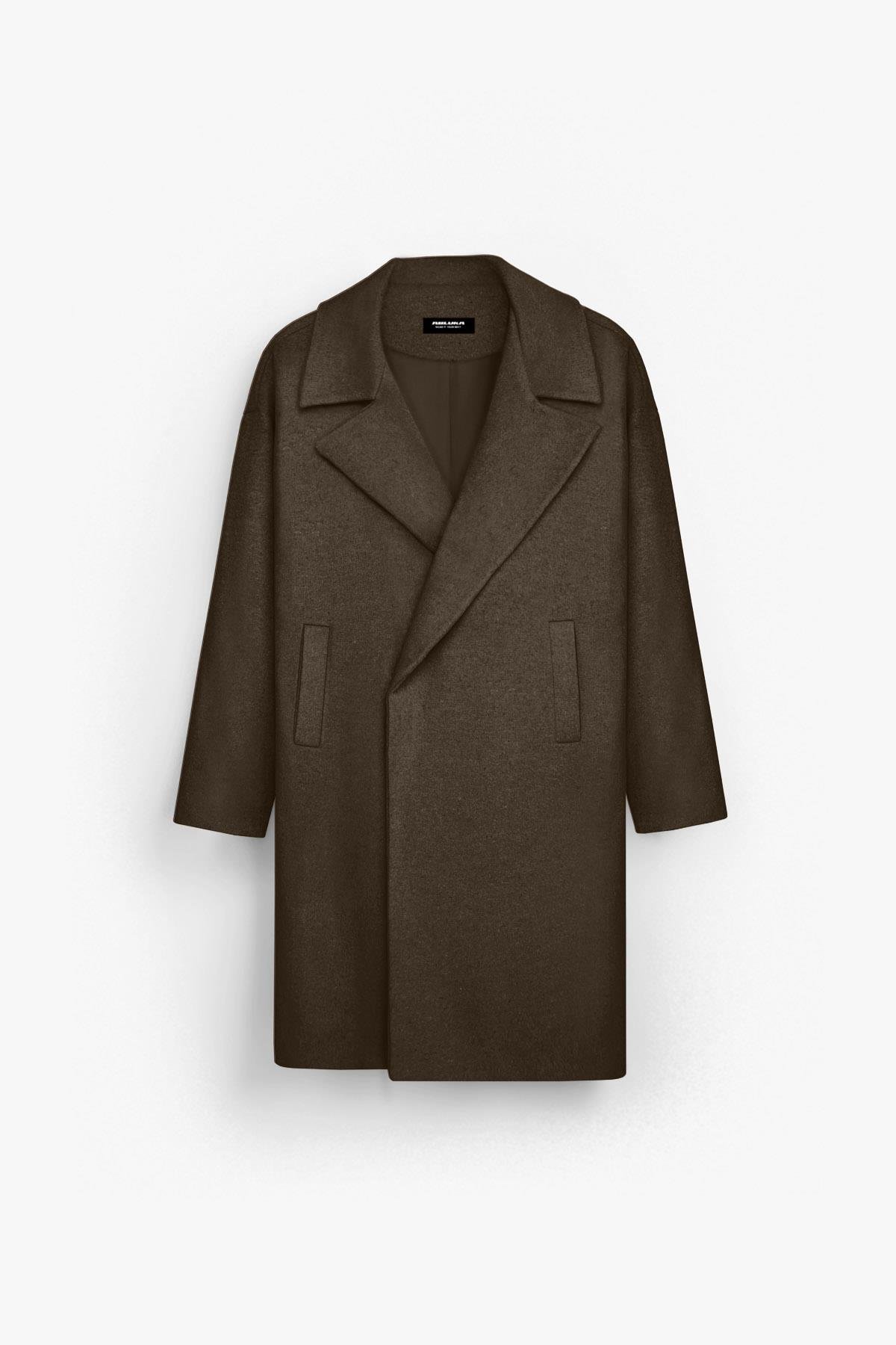 Oversize Rahat Kesim Uzun Erkek Kaşe Kaban Palto Kahve