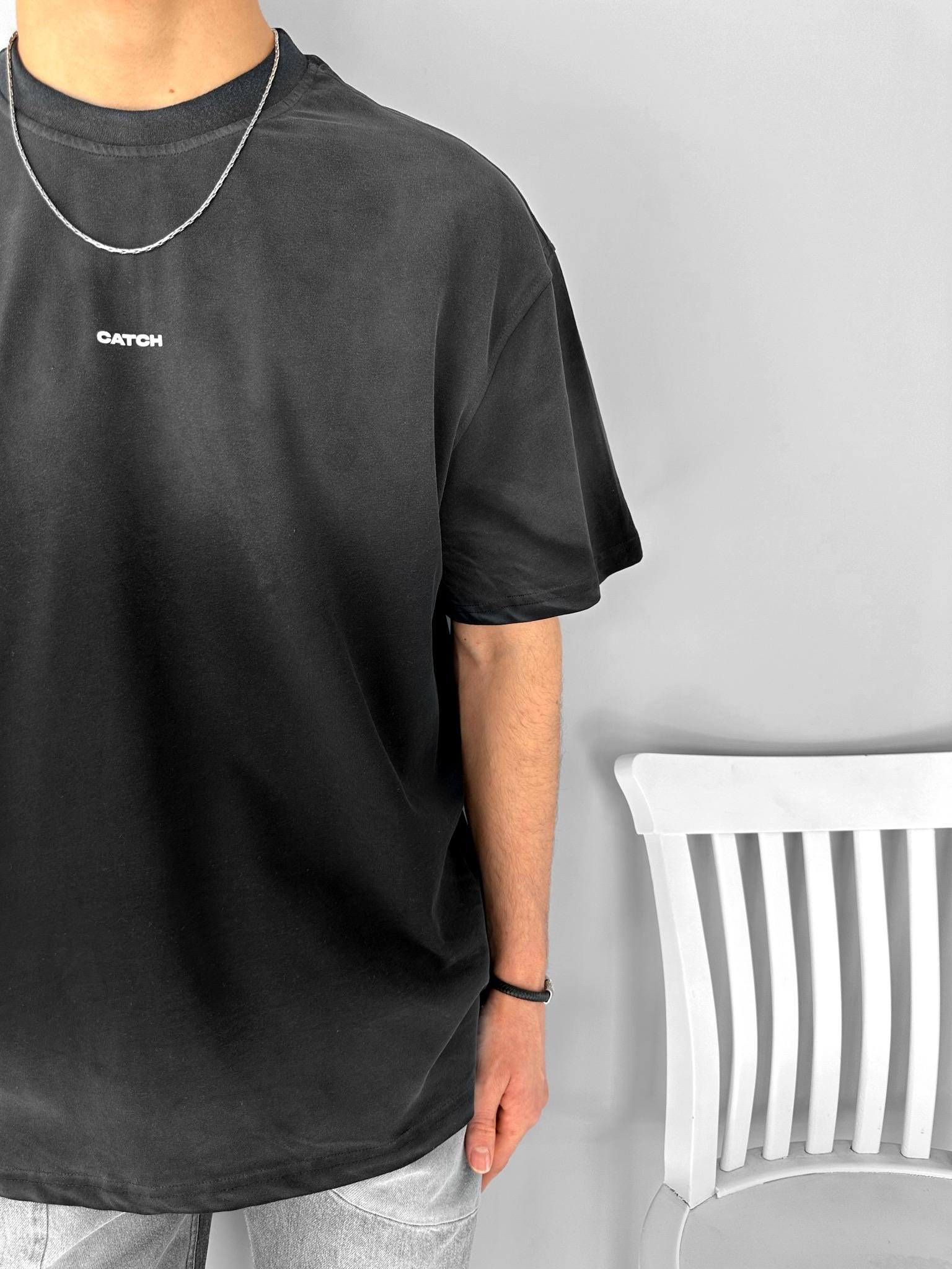 Oversize Yıkamalı Dokulu T-Shirt Siyah