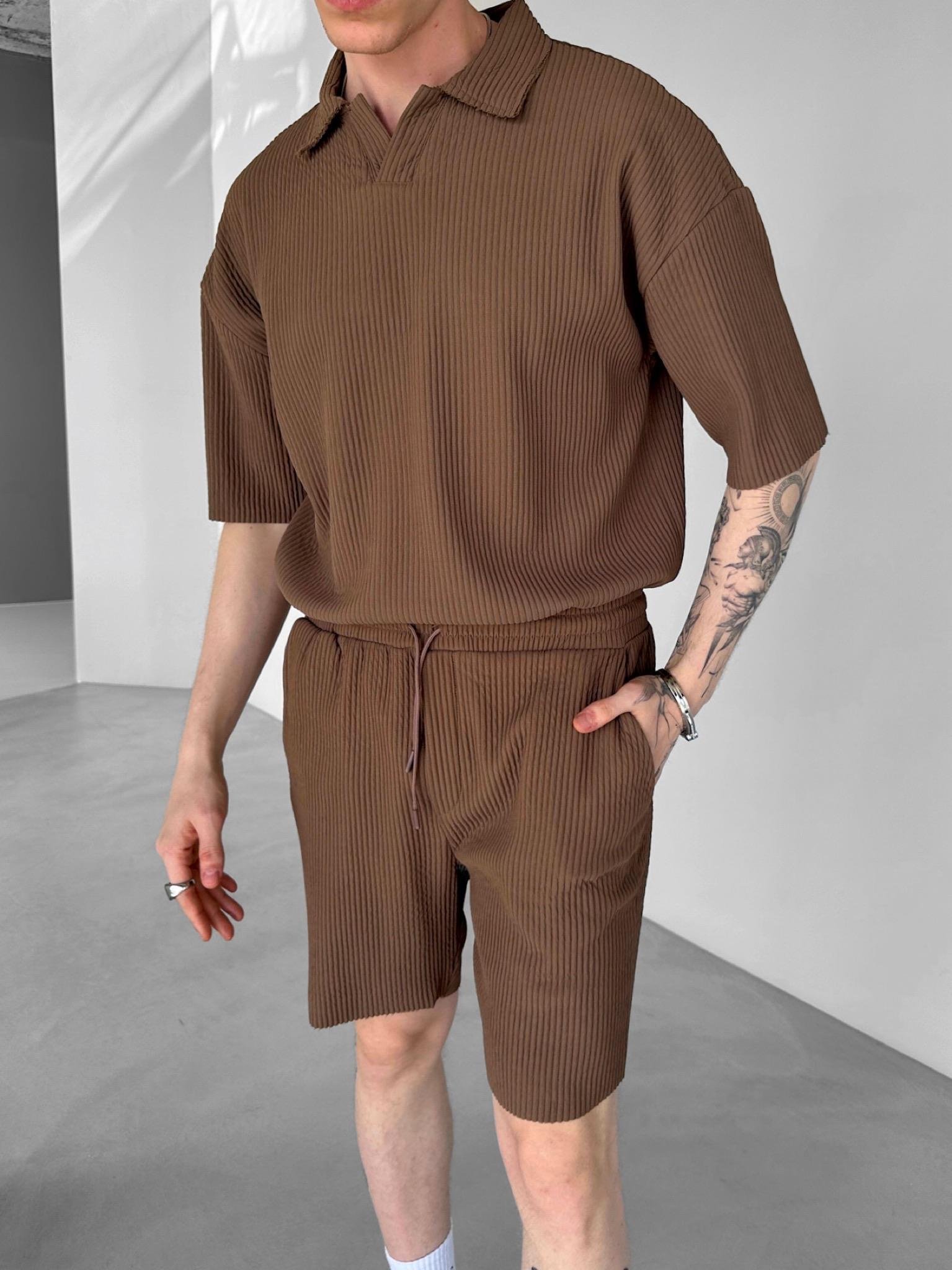 Regular Bol Kesim Fitilli Şort Kahverengi