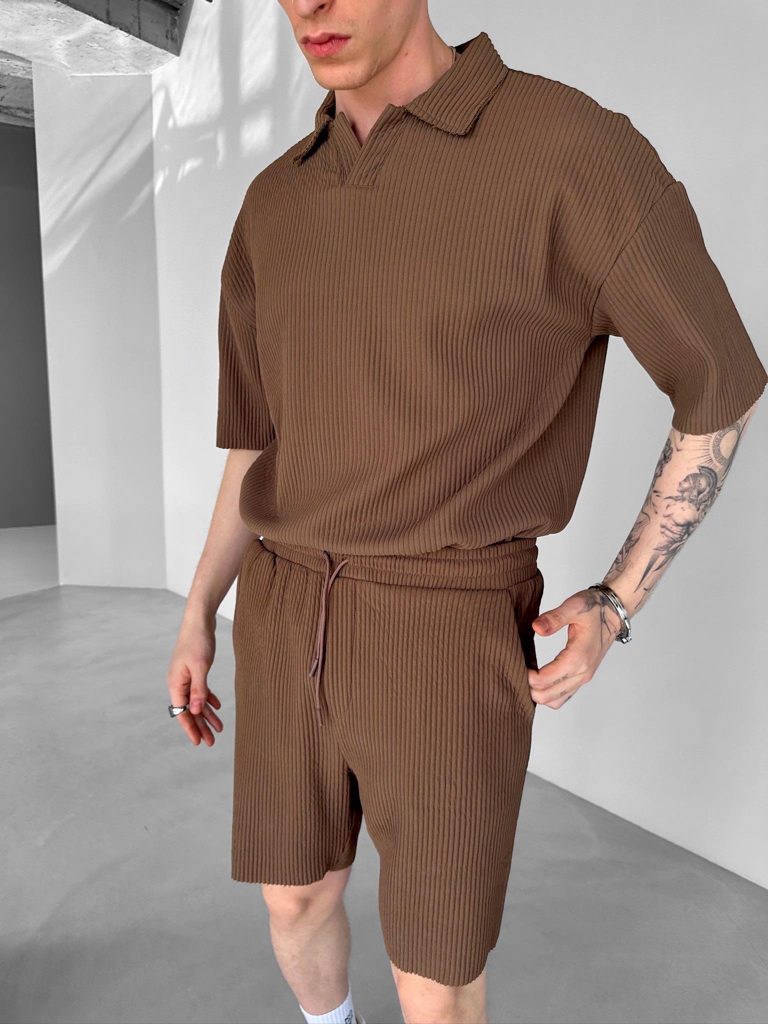 Regular Bol Kesim Fitilli Şort Kahverengi