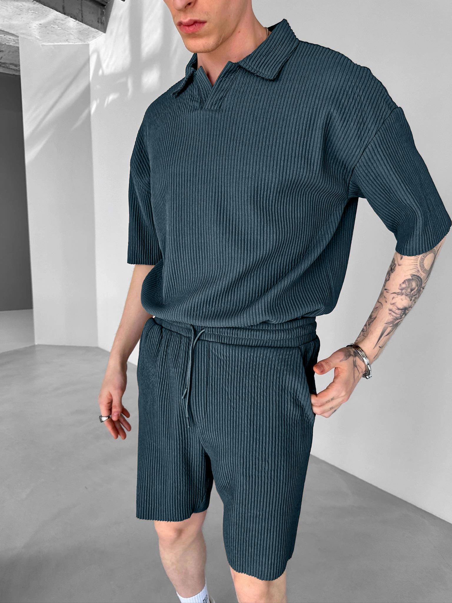 Regular Bol Kesim Fitilli Şort Petrol Mavi