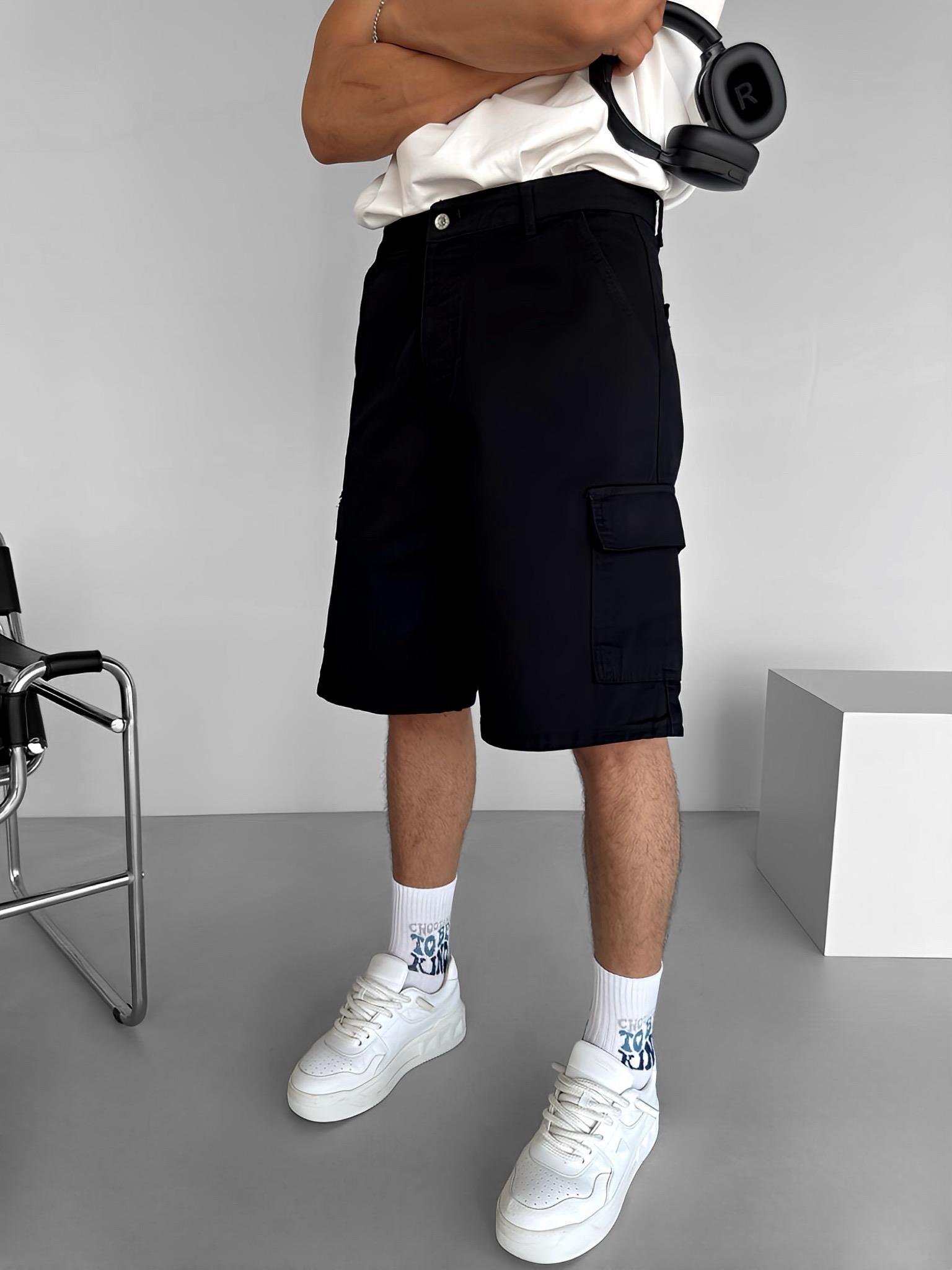 Süper Baggy Fit Kargo Cepli Şort Siyah