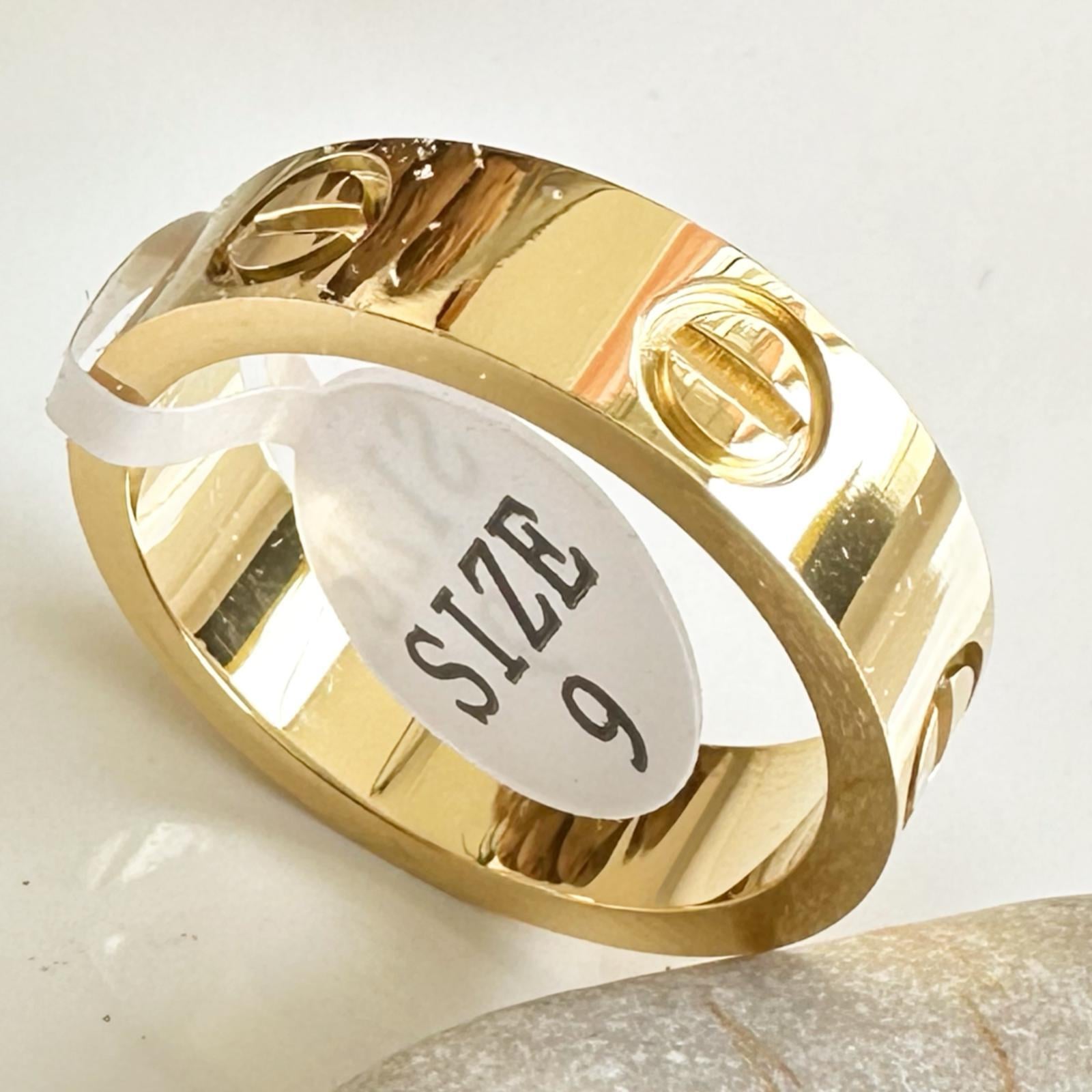 C Model Taşsız Gold Renk Çelik Yüzük