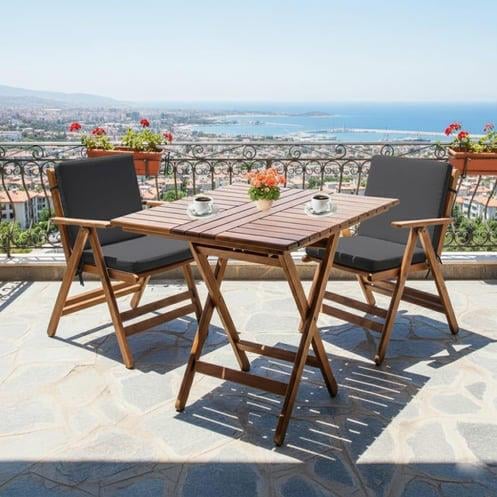 Antalya Ahşap Masa Sandalye Takımı Beyaz - 2 Kişilik Düz Minderli Katlanır Bahçe Balkon Set