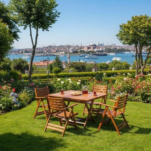 Antalya Ahşap Masa Sandalye Takımları -4 ve 6 Kişilik Katlanır Bahçe Balkon Set