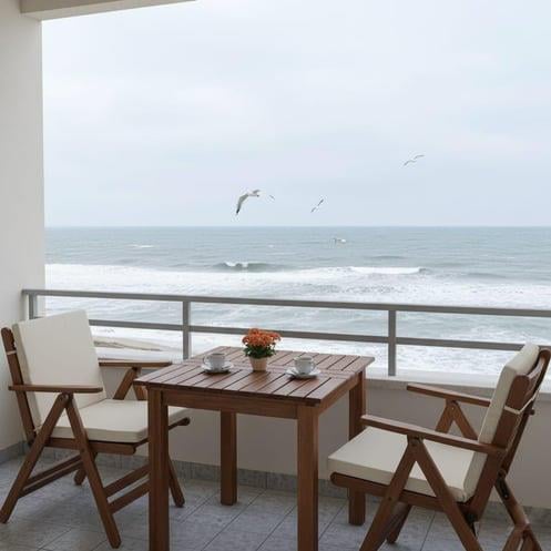 Antalya Ahşap Masa ve Minderli Sandalye Takımları - 2 Kişilik Bahçe Balkon Seti - Sabit Masa